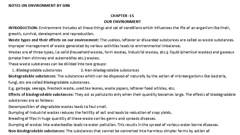 GRB NOTES ON OUR ENVIRONMENT: Wastes and Ecosystems Overview - Studocu