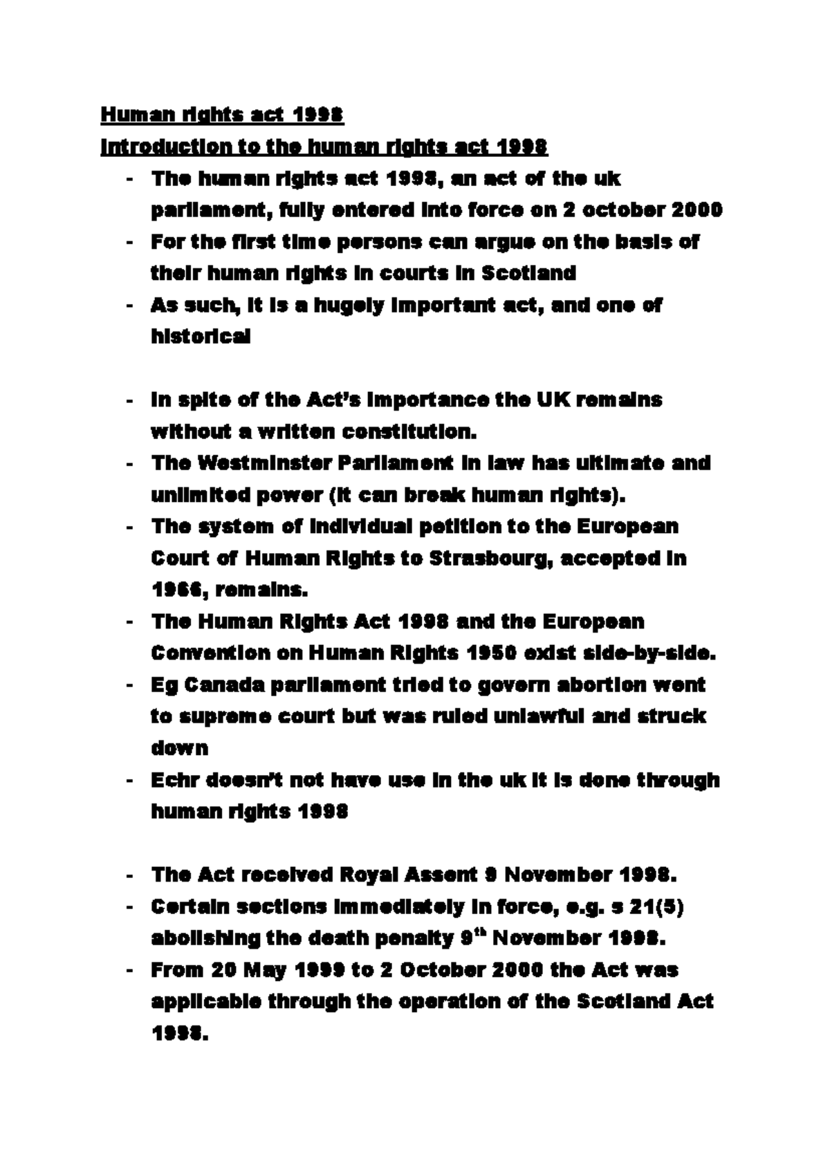 Human Rights Act 1998: Overview and Impact Analysis - Studocu