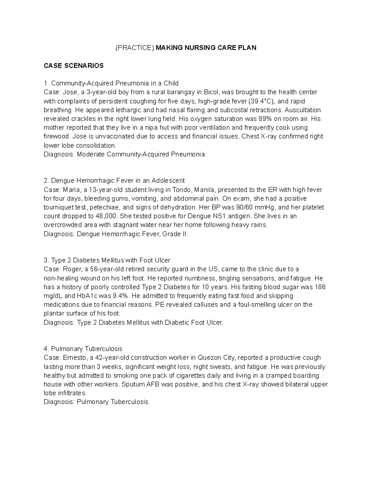 NCP Practice: Nursing Care Plan Case Scenarios for Common Conditions ...