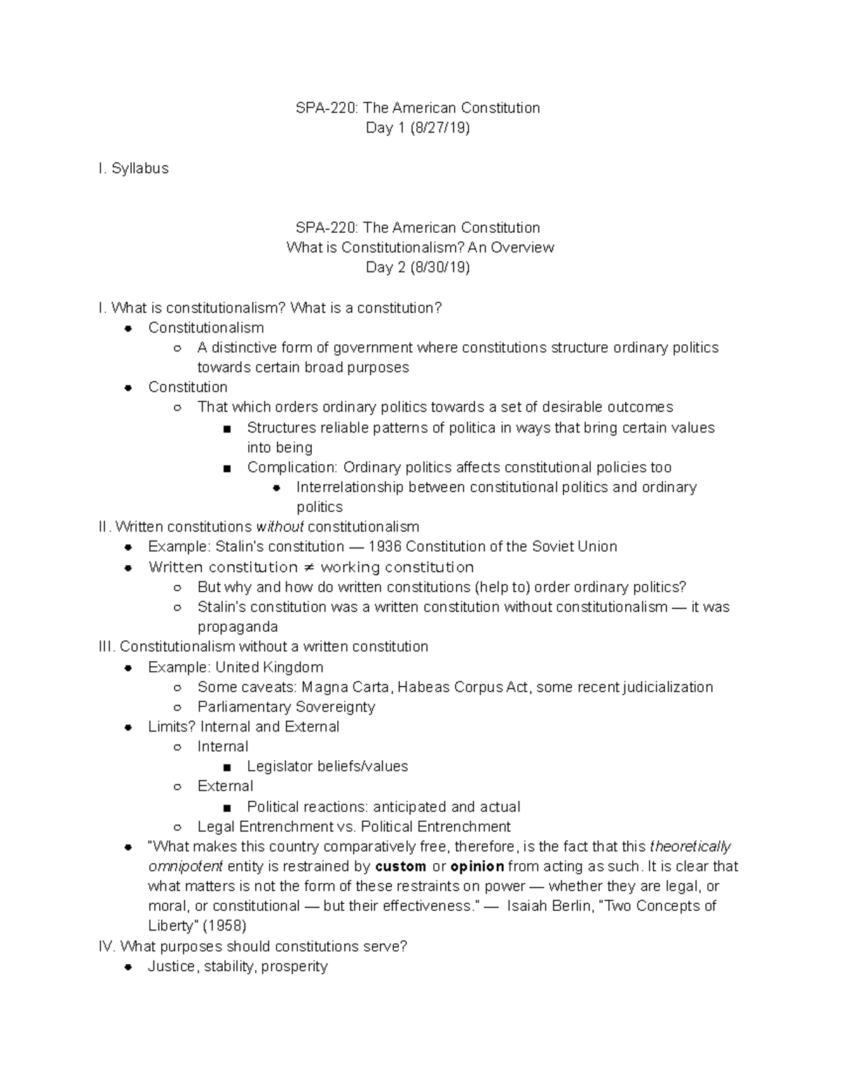 SPA-220 The American Constitution: Comprehensive Master Notes - Studocu