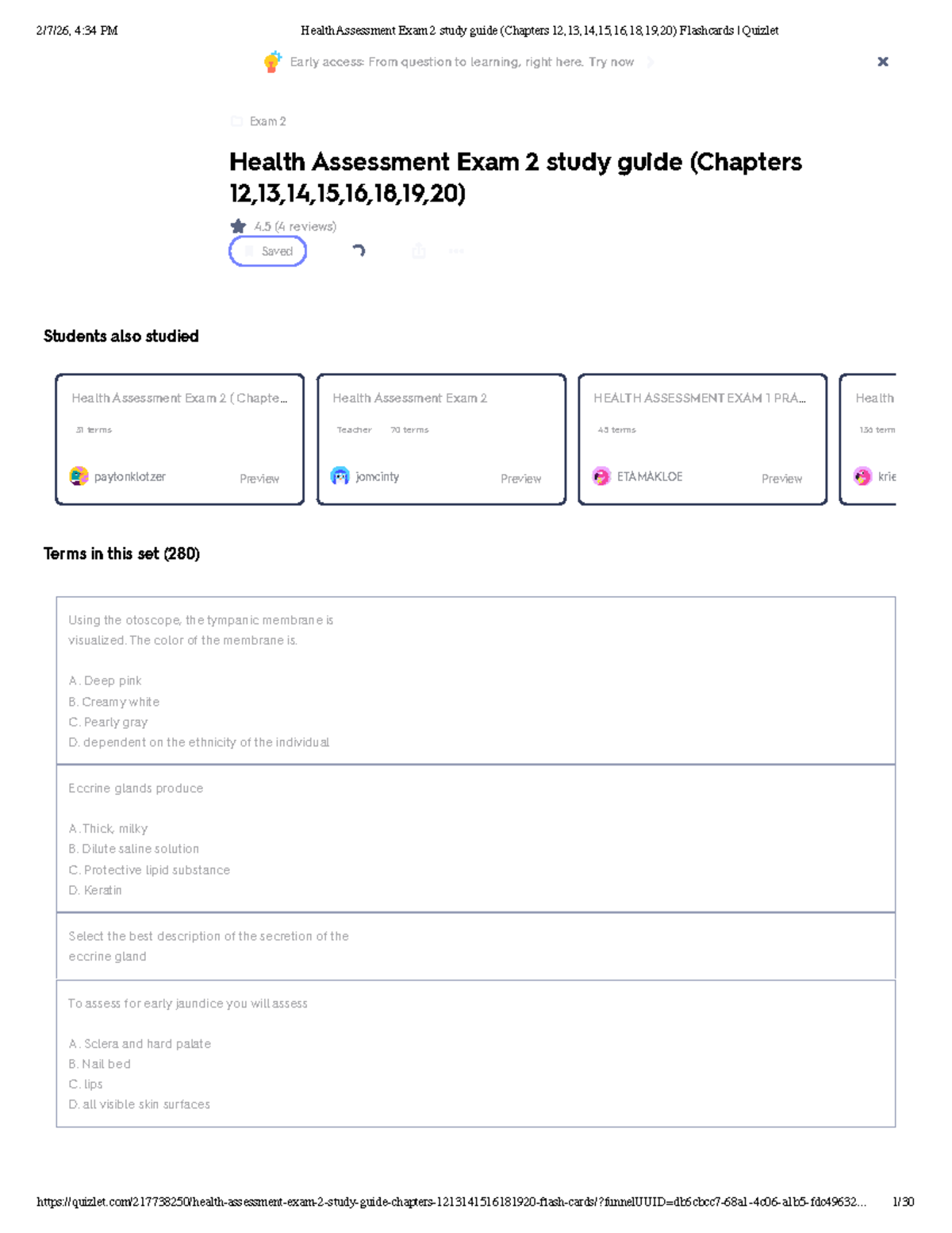 Health Assessment Exam 2 Study Guide (Chapters 12-20) Flashcards - Studocu