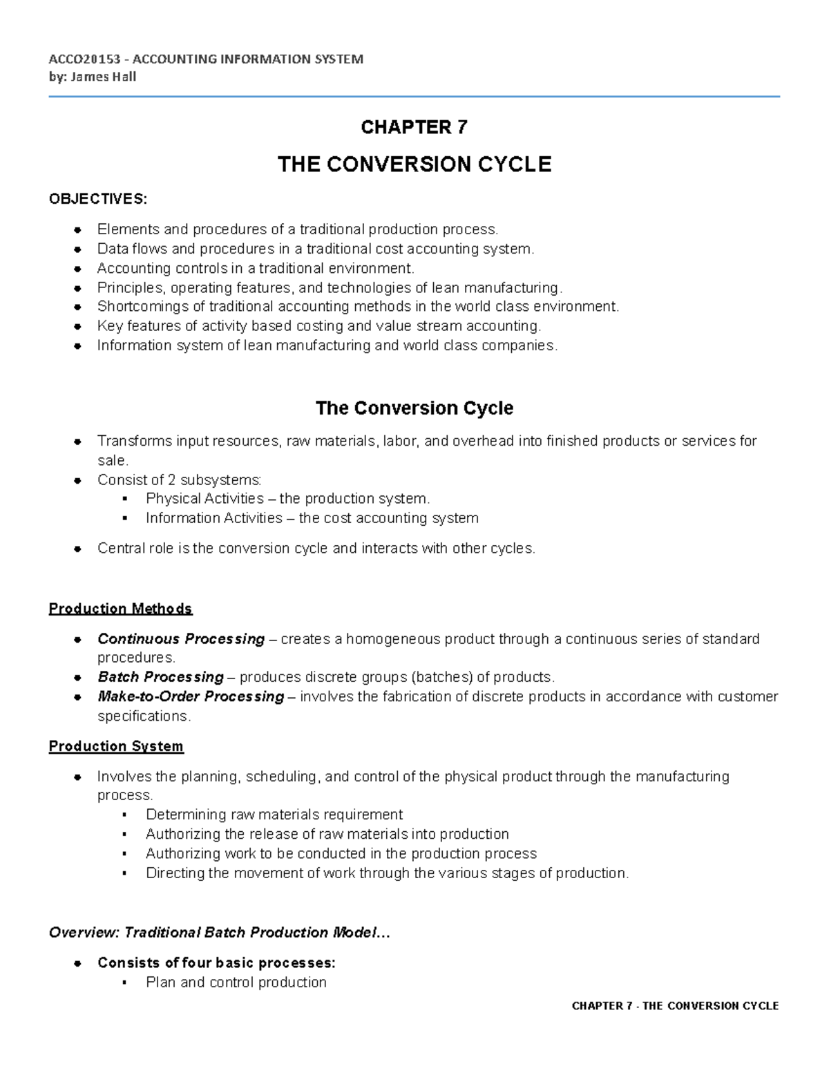 Chapter 7: AIS Summary - The Conversion Cycle & Lean Manufacturing ...