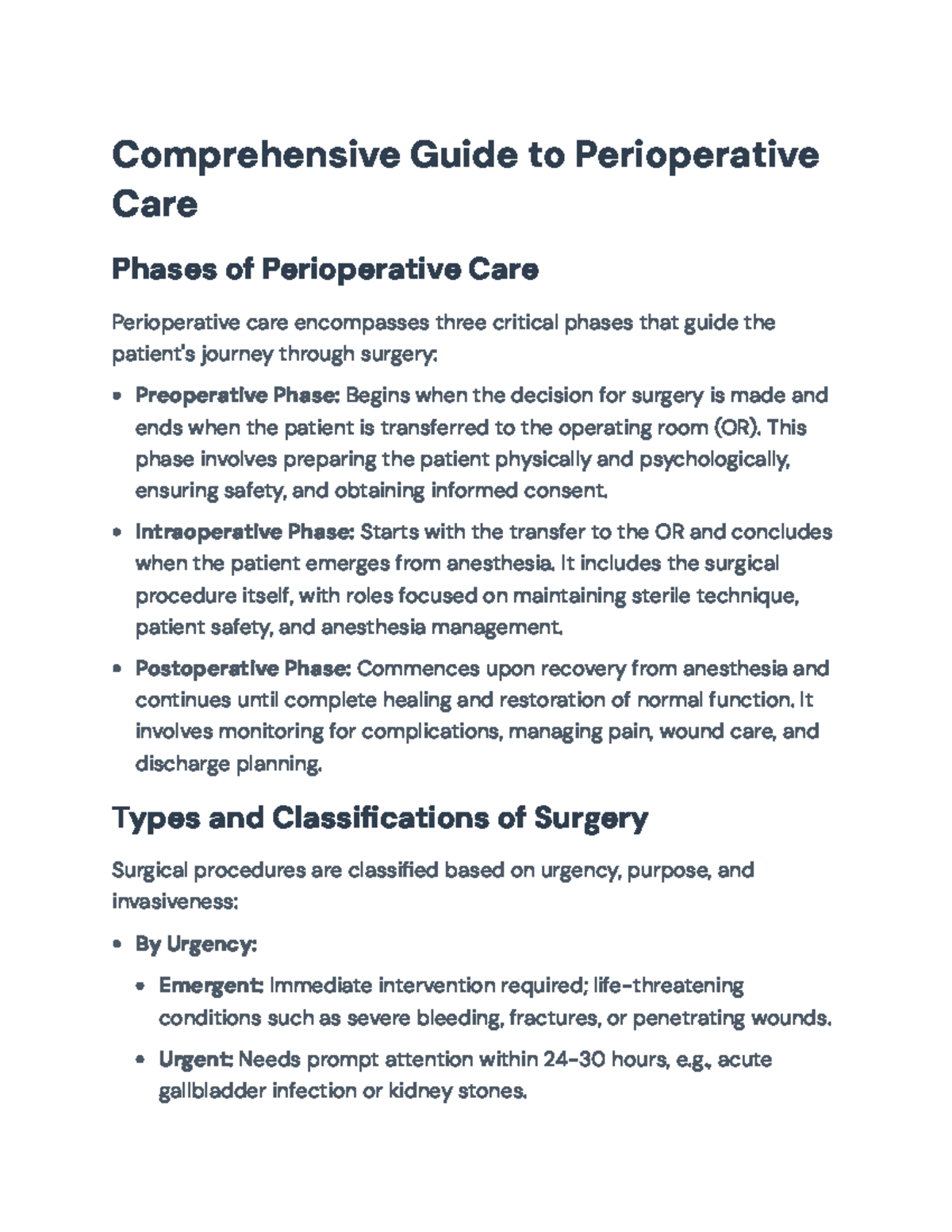 Comprehensive Overview of Perioperative Nursing Care (NUR 301) - Studocu