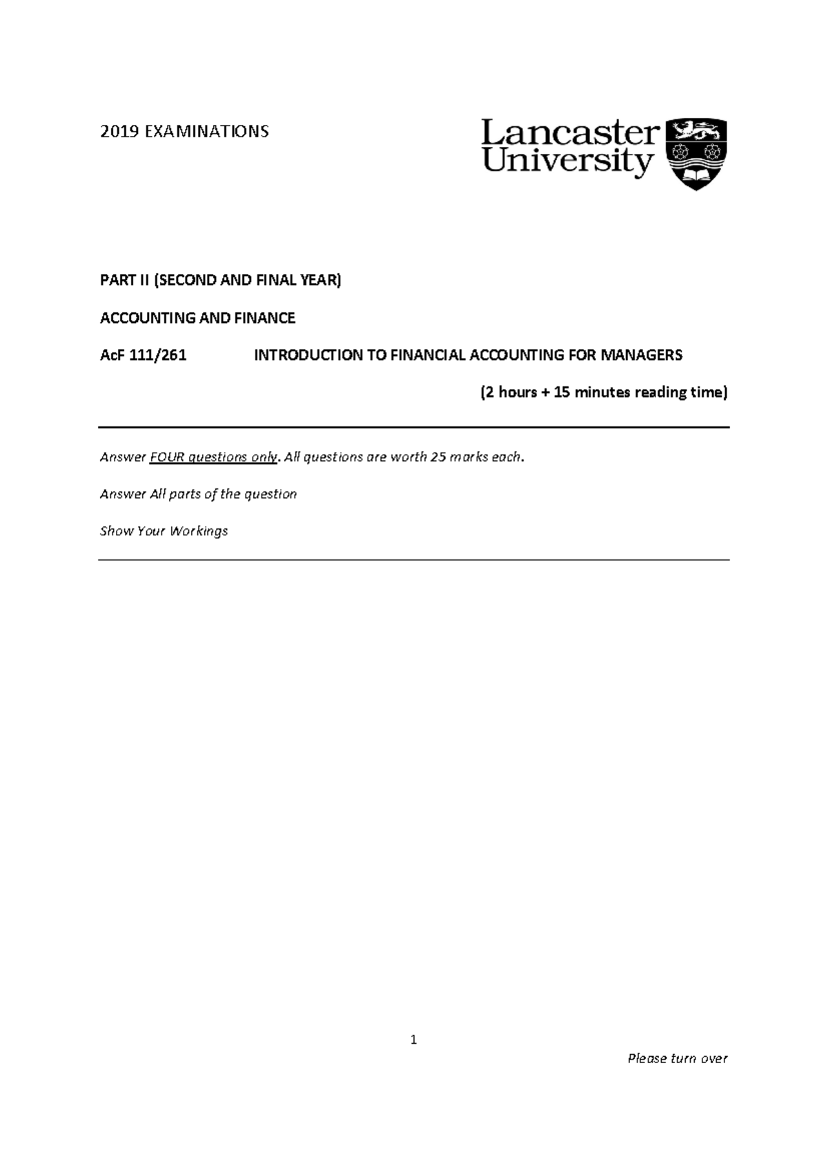 AC.F111-261 FINAL EXAM 2019 - Financial Accounting Overview - Studocu