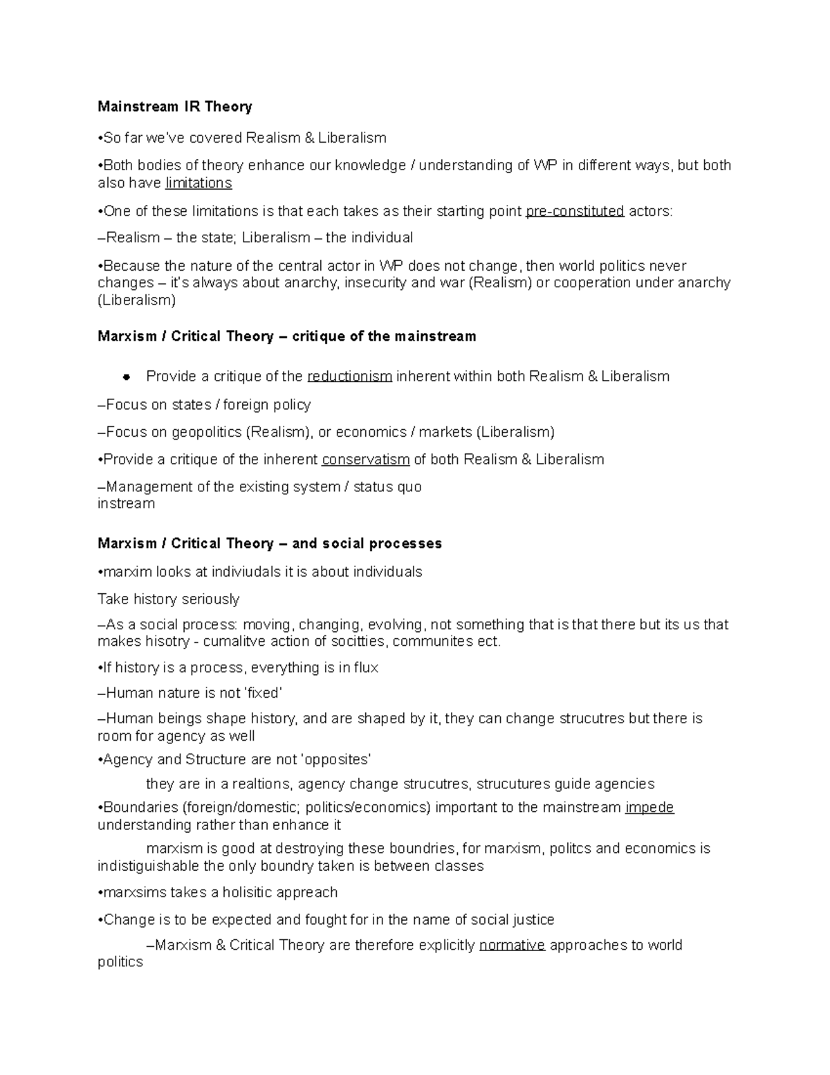 Mainstream IR Theory - Summary notes - Lecturer Dominic Kelly ...
