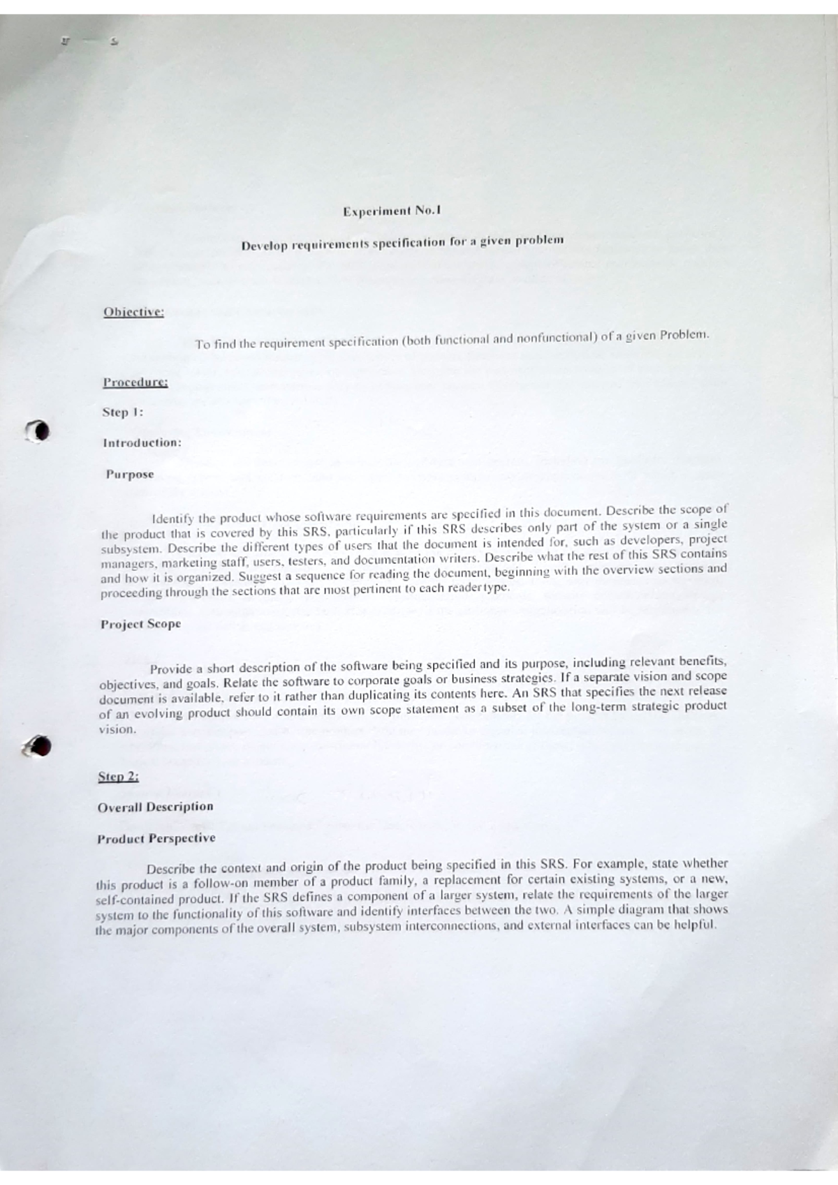SE Experiment 1: Requirements Specification for Software Engineering ...