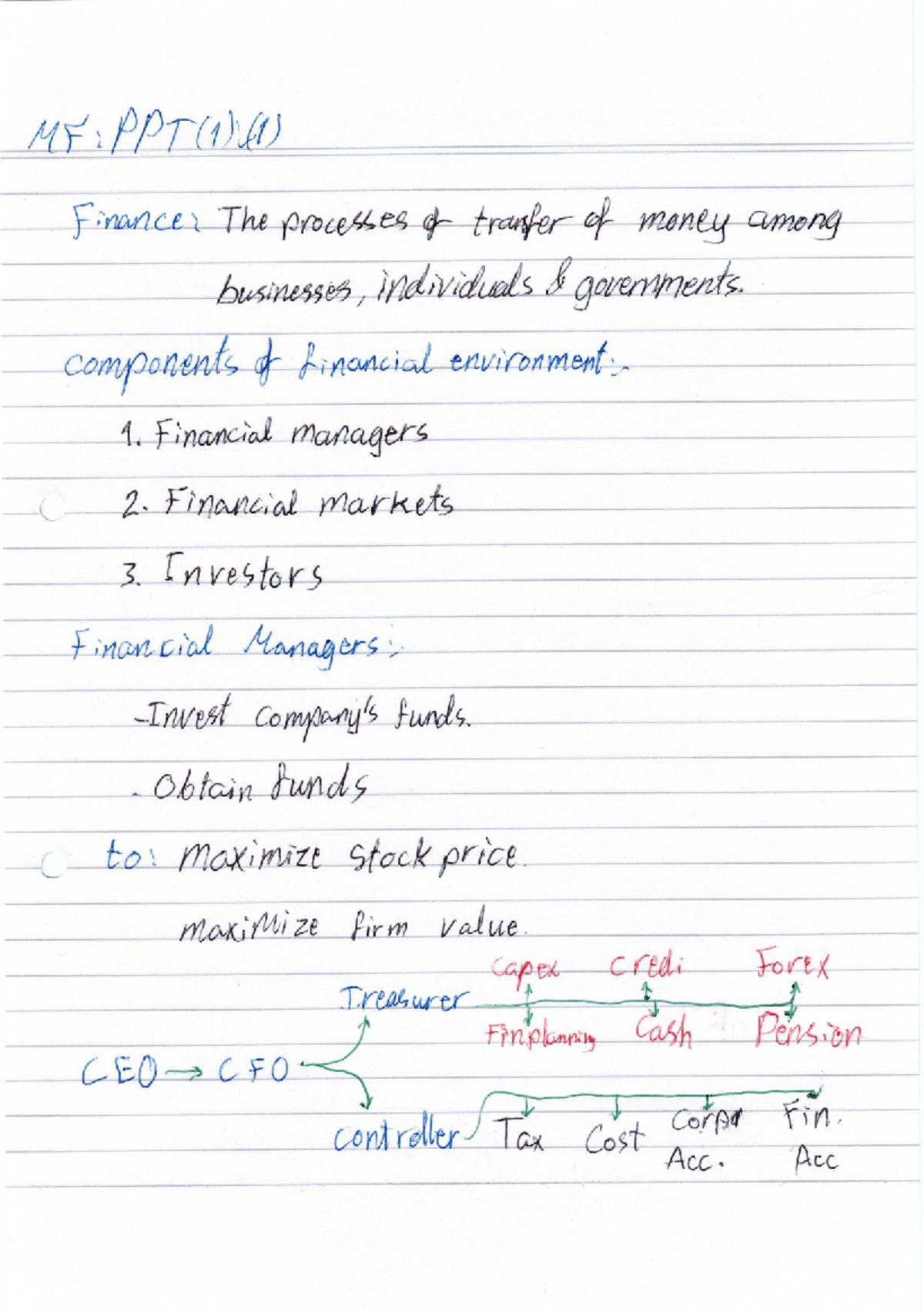 Chapter 1 Notes: Finance Processes and Financial Environment - Studocu