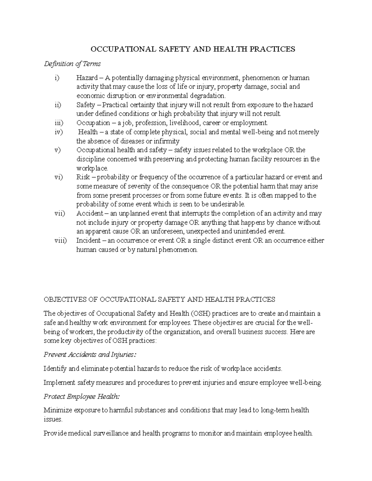 OSH - Occupational safety health - OCCUPATIONAL SAFETY AND HEALTH ...