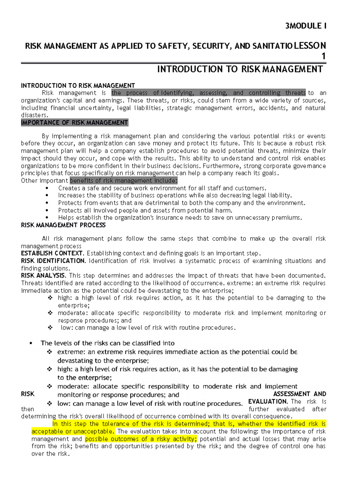 RISK-Management Overview and Key Concepts for Safety & Security - Studocu