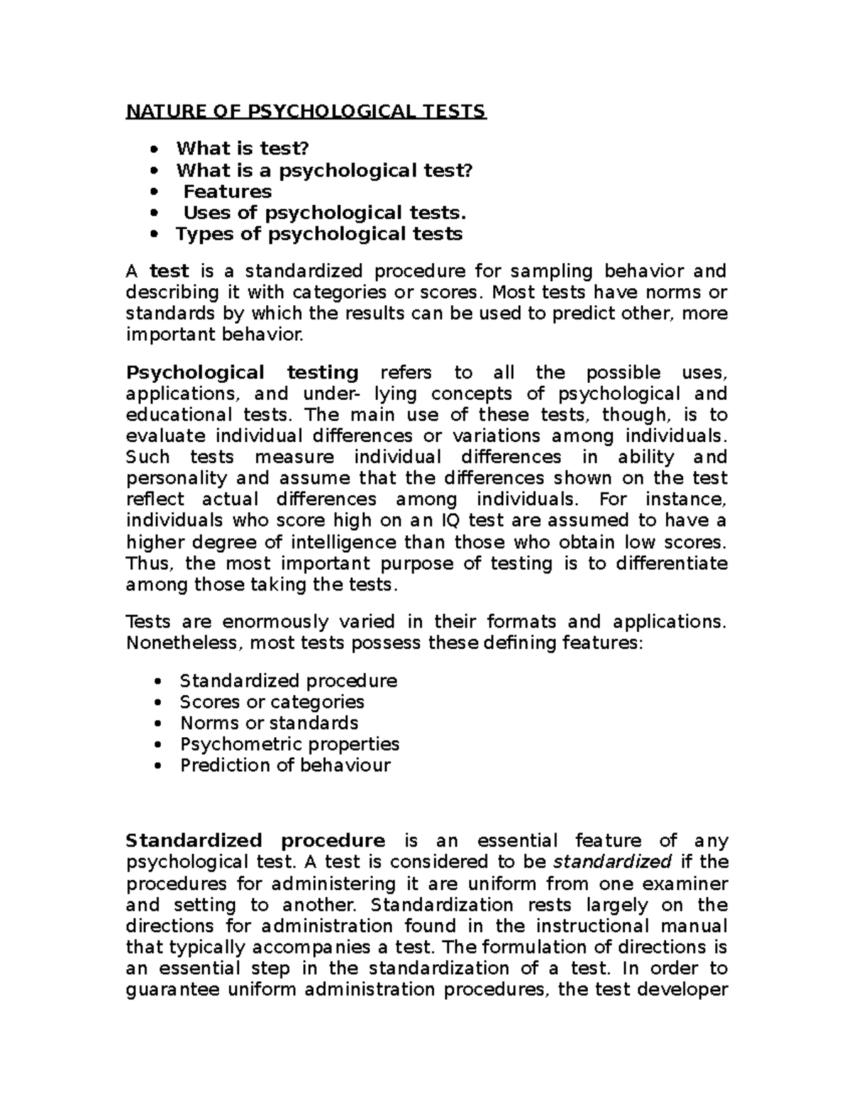 Psychological Testing Overview: Types, Features & Applications - Studocu