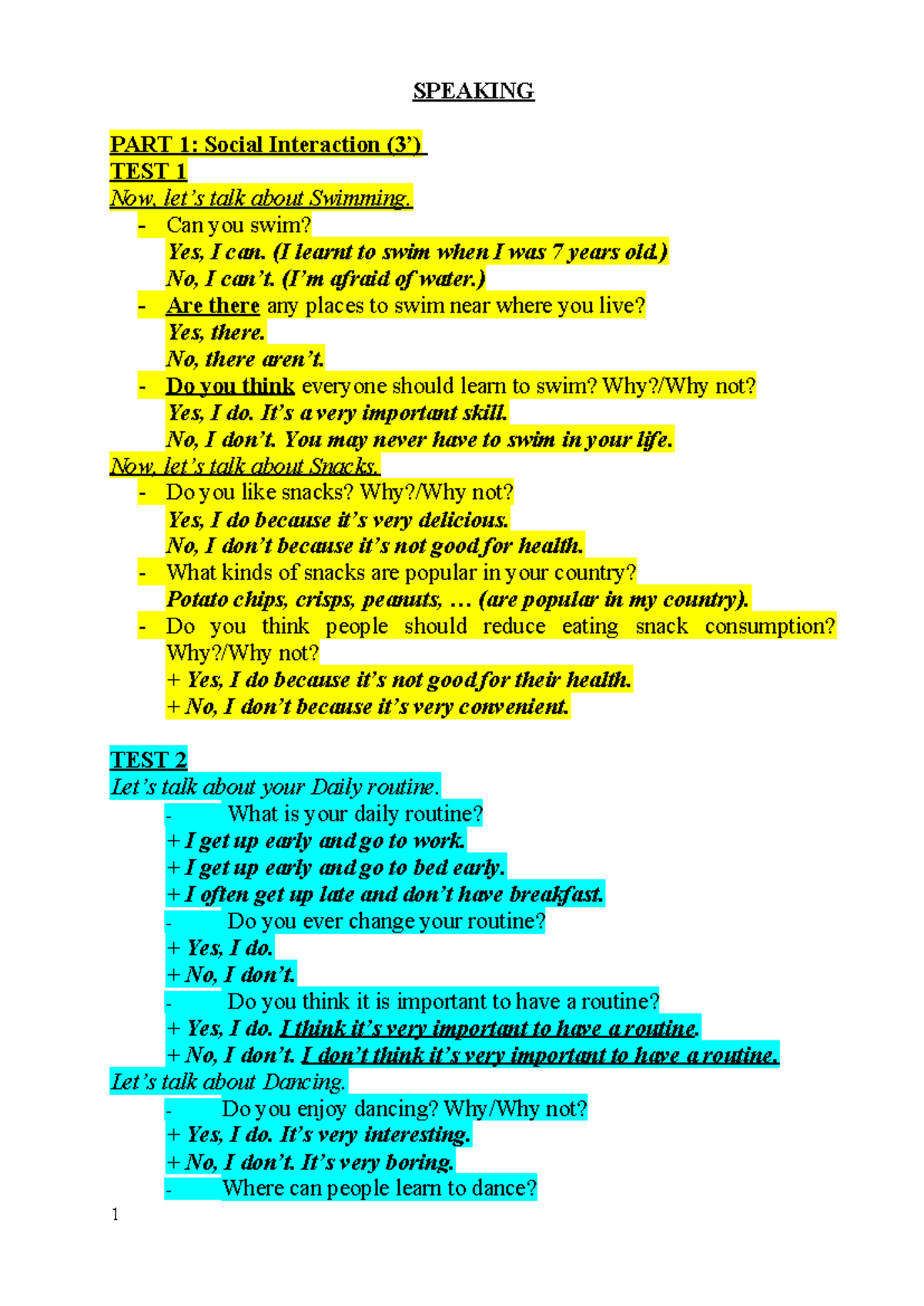 Speaking Skills Practice - Suggested Ideas for Tests - Studocu