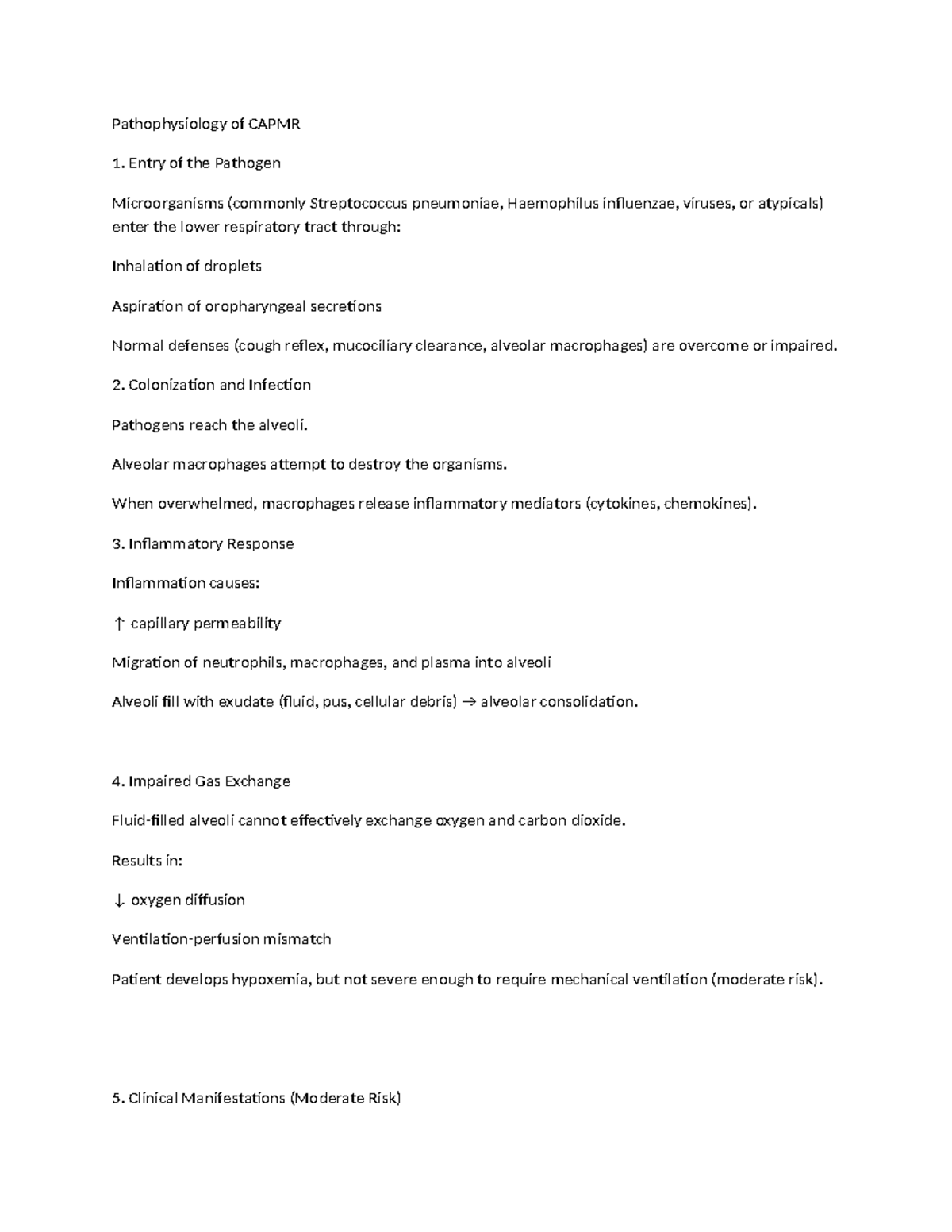 Pathophysiology of CAPMR: Mechanisms & Clinical Manifestations - Studocu