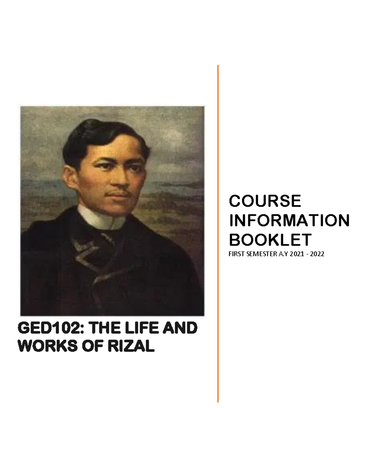 GED0102 Life and Works of Rizal Course Information Booklet 2021-2022 ...