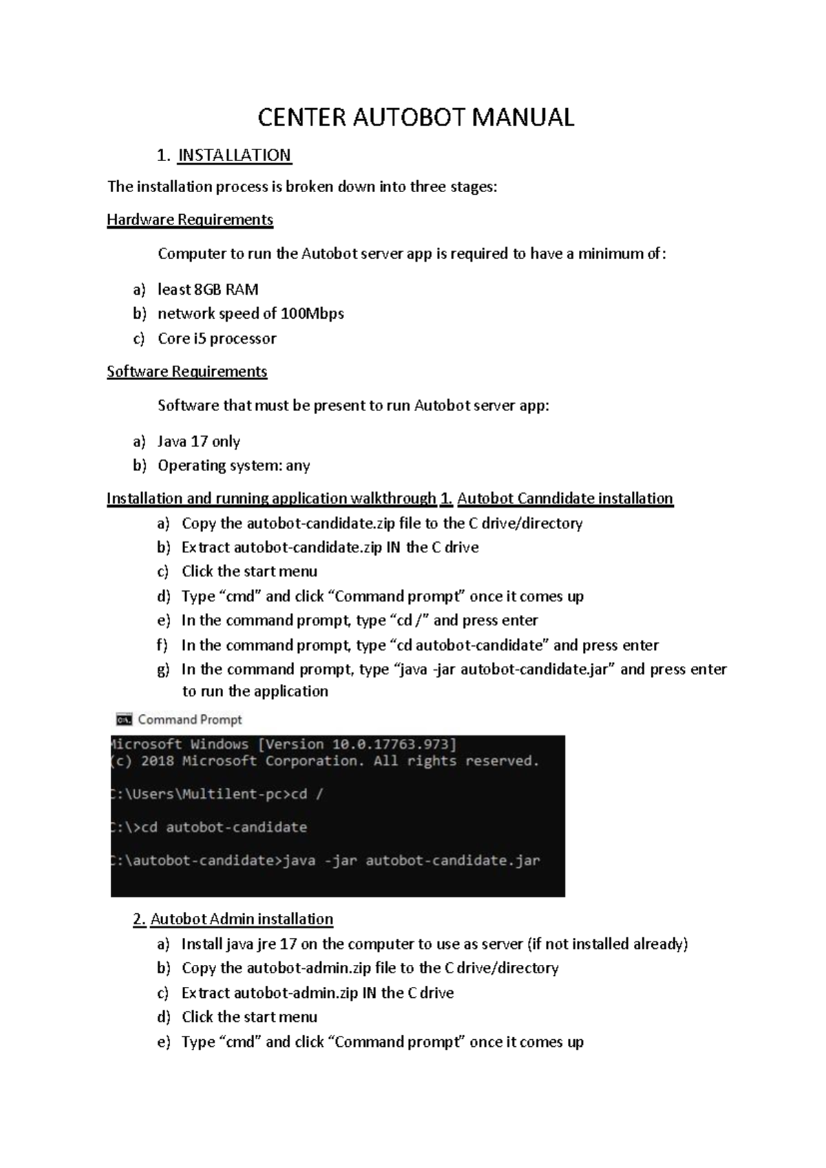 Center Autobot manual: Installation and exam management guide - Studocu