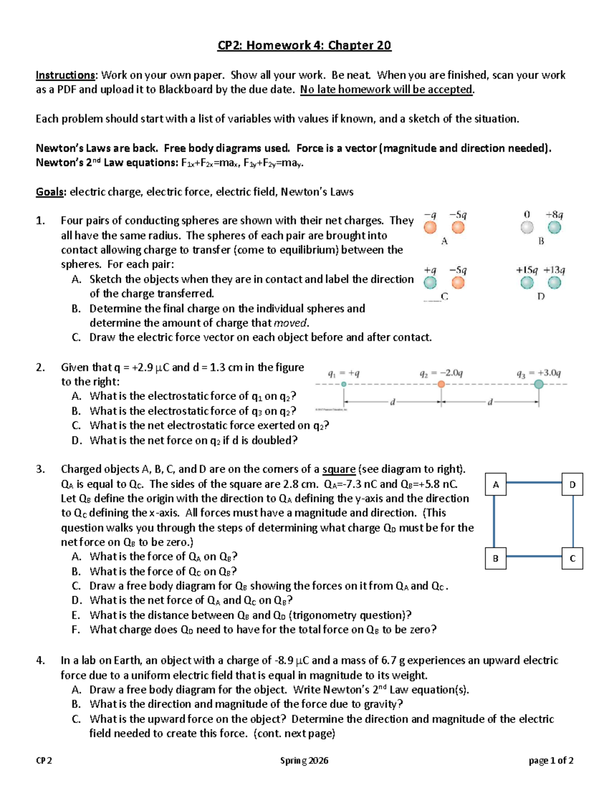CP2: Homework 4 - Chapter 20 Electric Forces and Charges - Studocu
