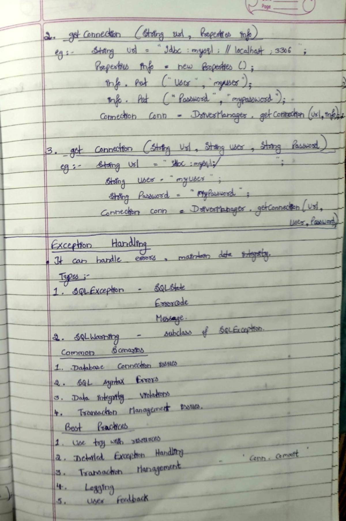 Cc - Advanced Java Programming wriiten note - Page 2. get Connection ...