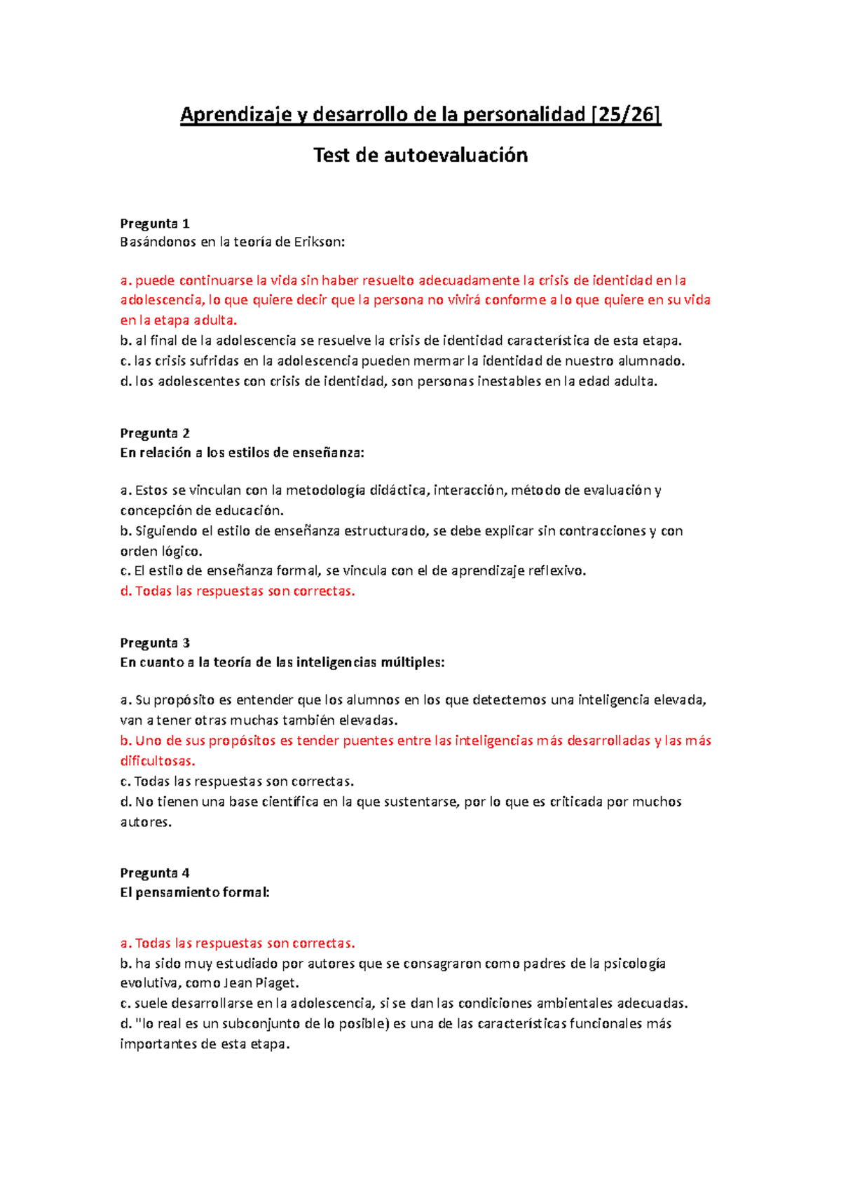 Test de Autoevaluación sobre Aprendizaje y Desarrollo de la Personalidad (ADP) - Document Preview