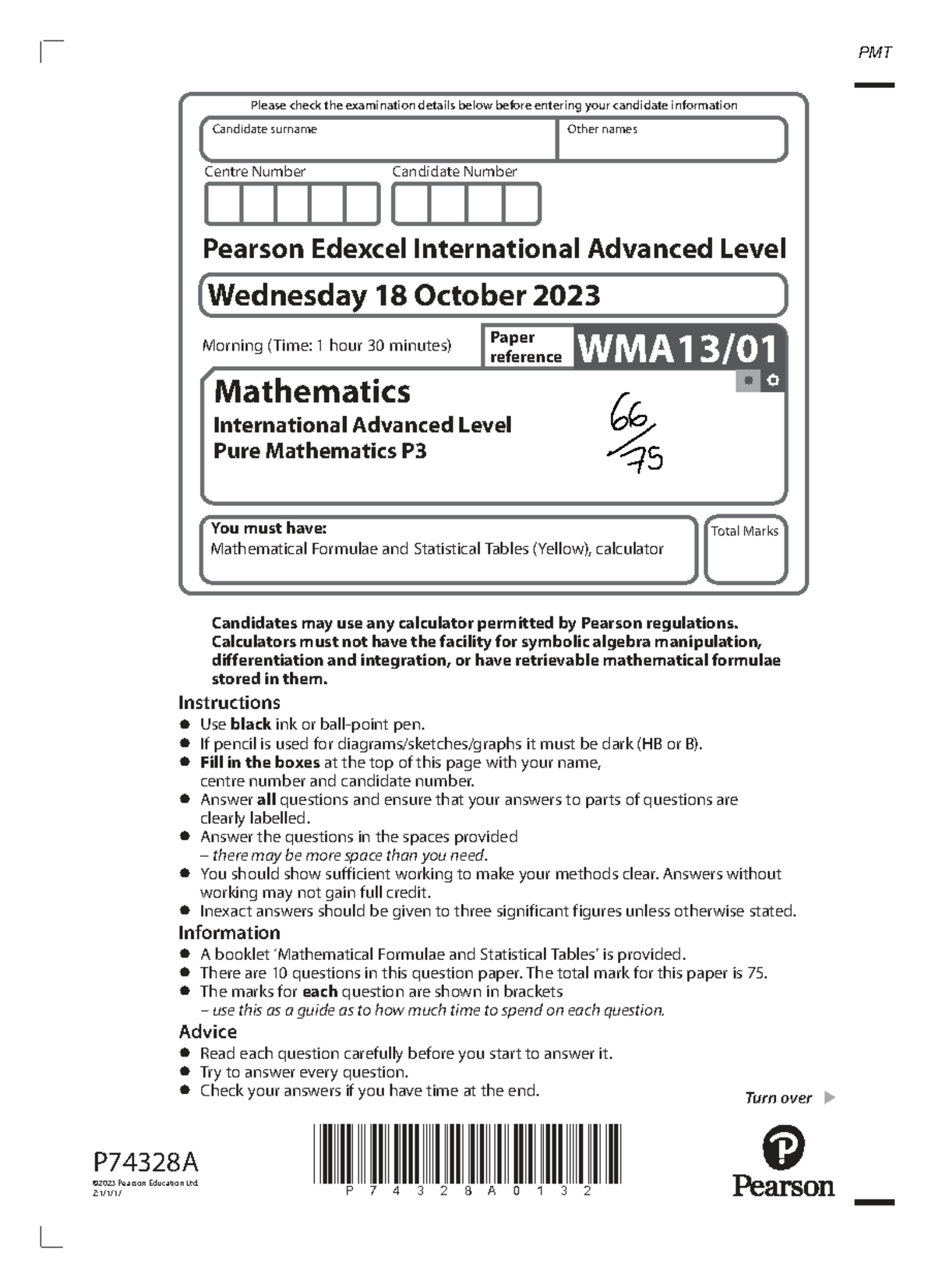 October 2023 IAL Mathematics P3 Exam Paper Details - Studocu