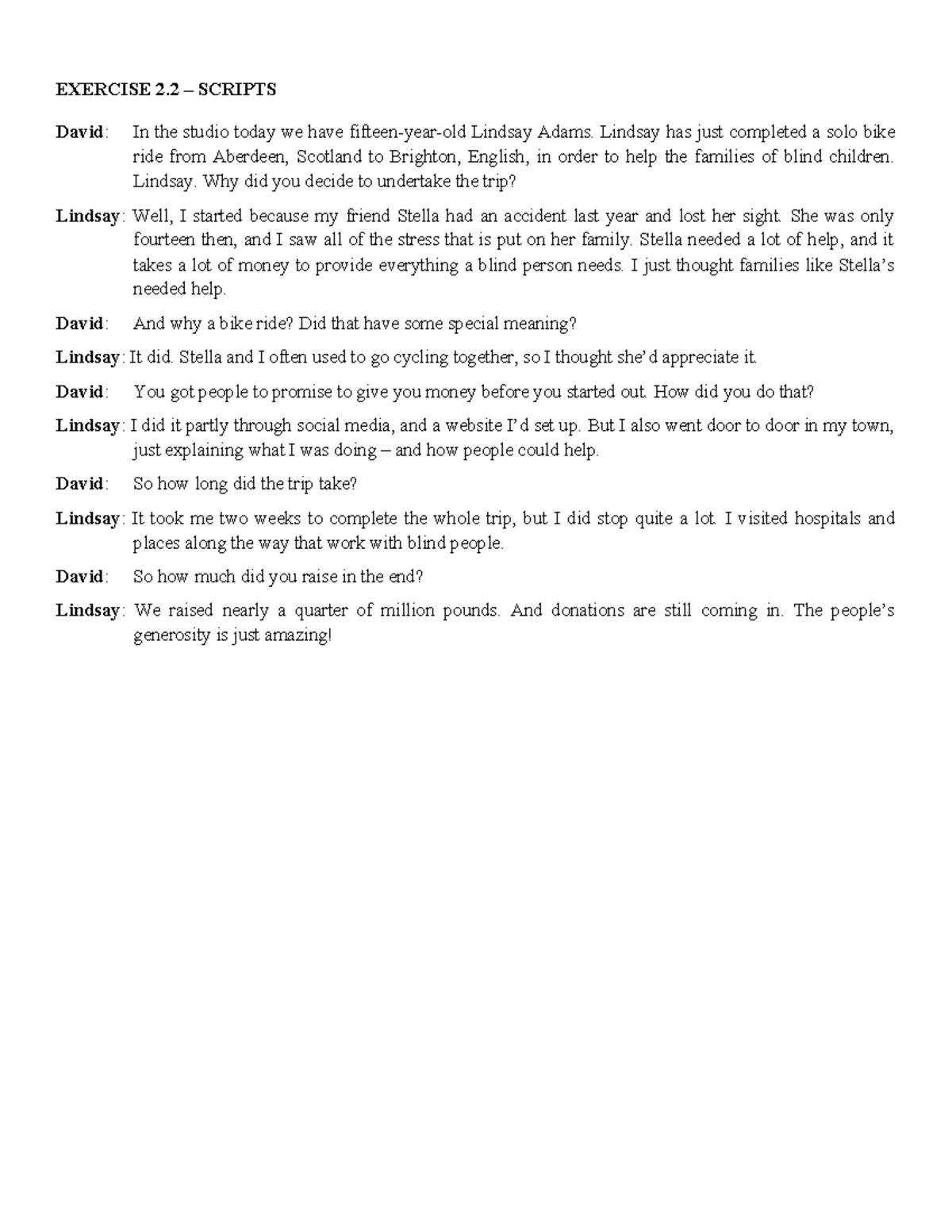 Exercise 2 - Scripts: Lindsay's Charity Bike Ride for Blind Families ...