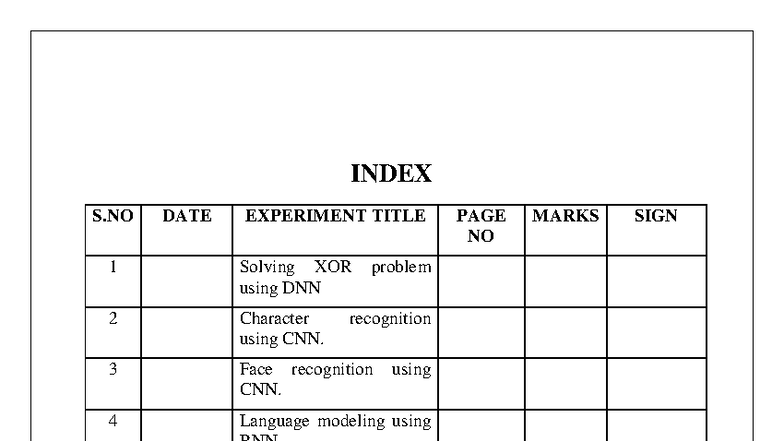 Deep Learning Lab Manual (CS101): Experiments with DNN, CNN, RNN, LSTM ...