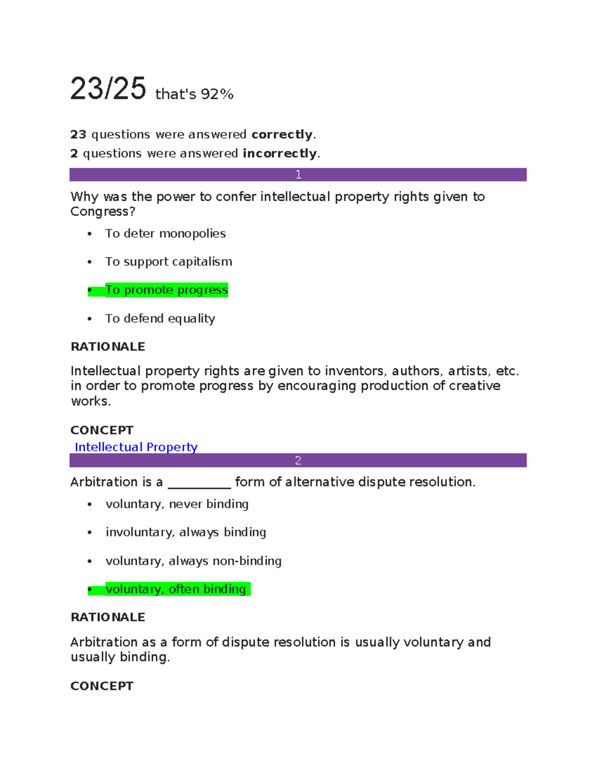 BUS 206 Business Law I Final Milestone Sophia 92% - 23/25