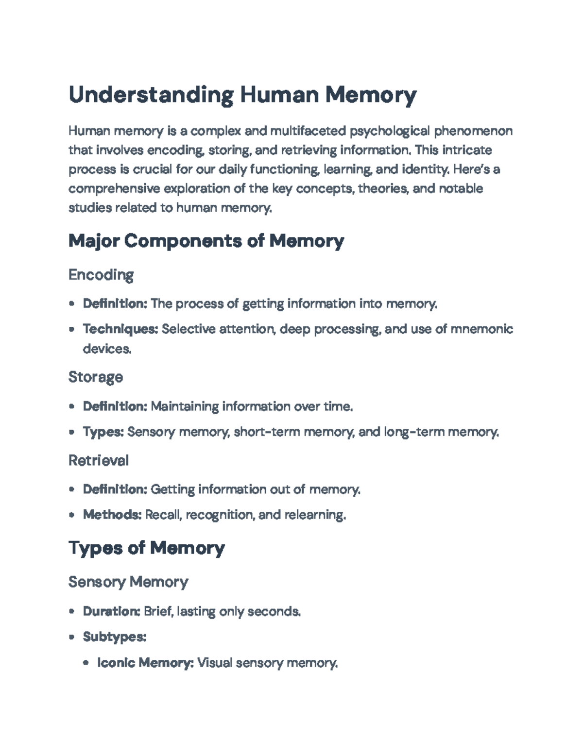 Psychology 101: Understanding Human Memory Concepts and Mechanisms ...