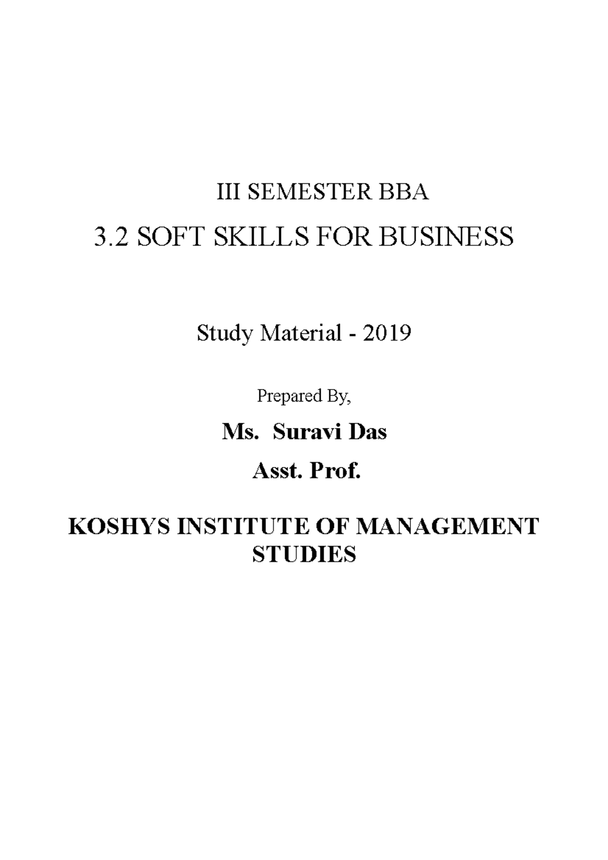 SOFT SKILLS FOR BUSINESS - III SEMESTER BBA Study Notes - Studocu