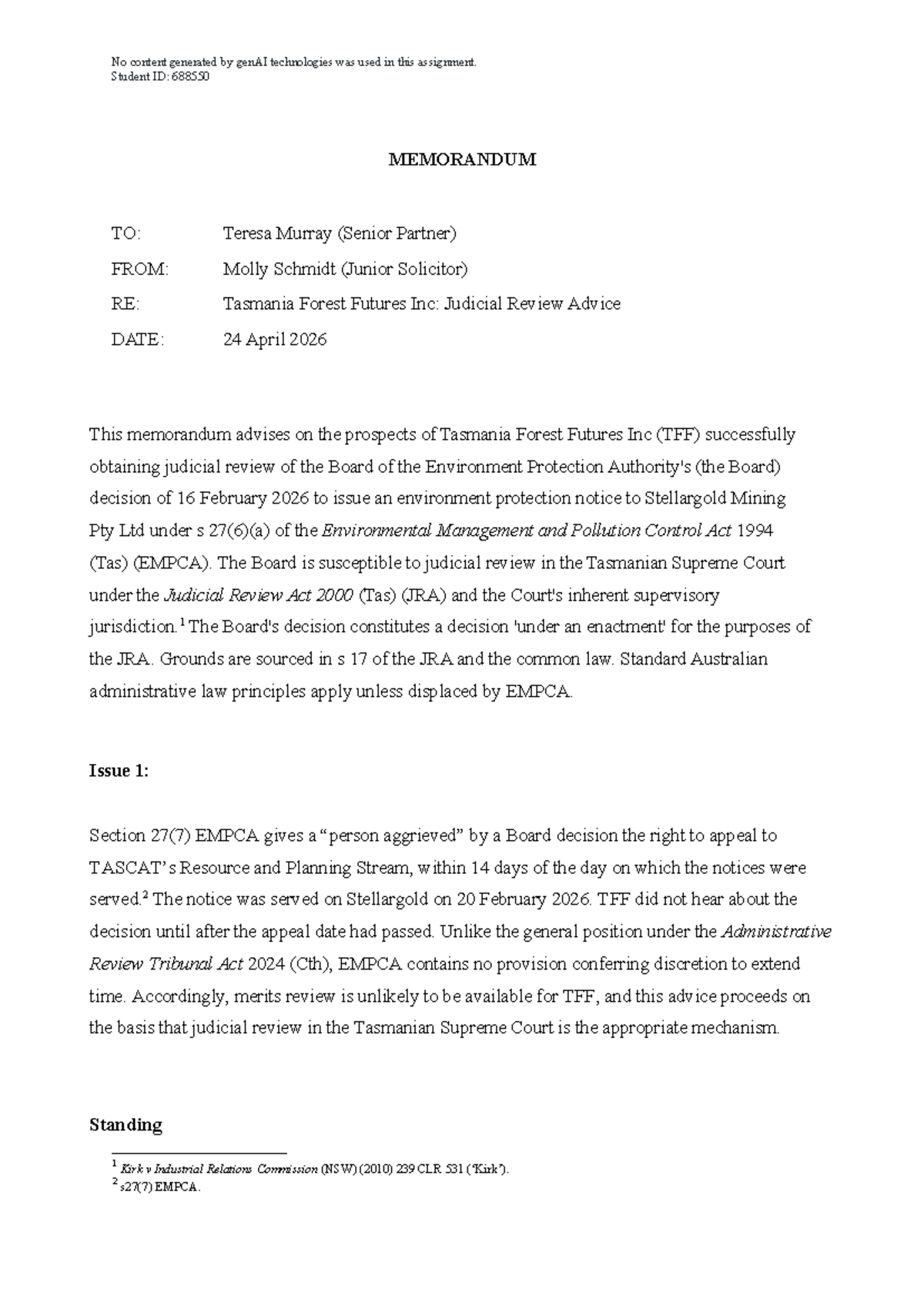 Judicial Review Advice on TFF vs. Environment Protection Board - AT2 ...