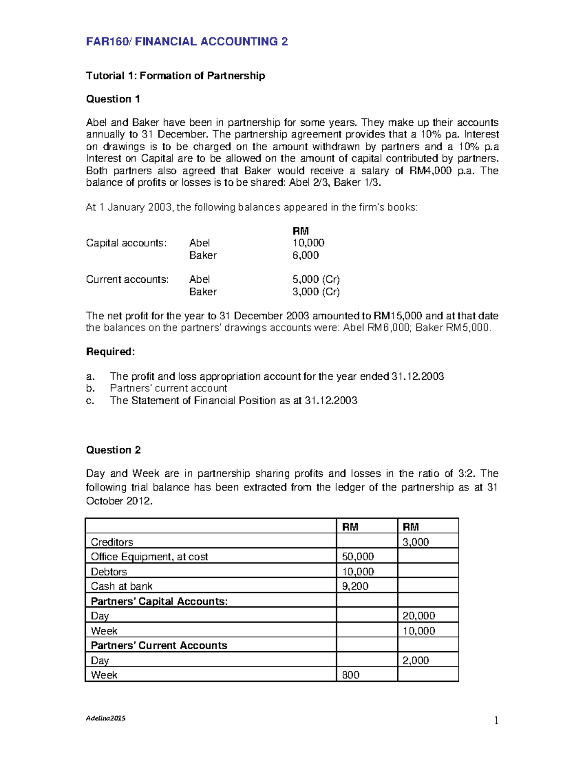 Tutorial 1 - Partnership Accounting Fundamentals and Statements - Studocu