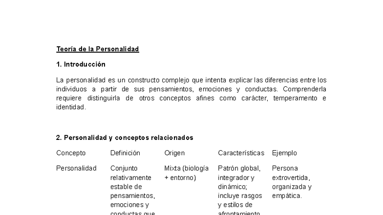 Apuntes de Teoría de la Personalidad - Tema 1 - Studocu