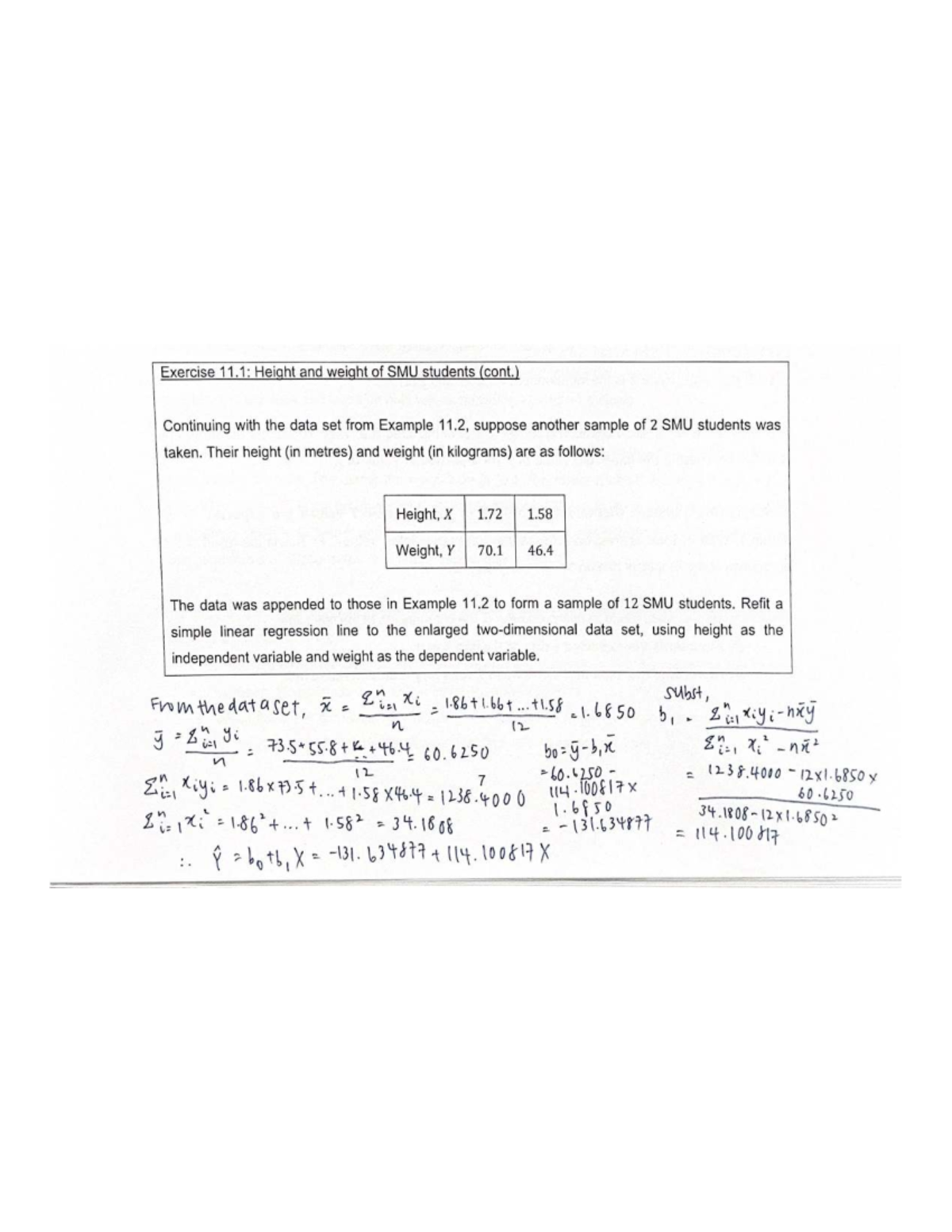 Stats SEM 11: Height & Weight Analysis of SMU Students (Exercises 11.1 ...