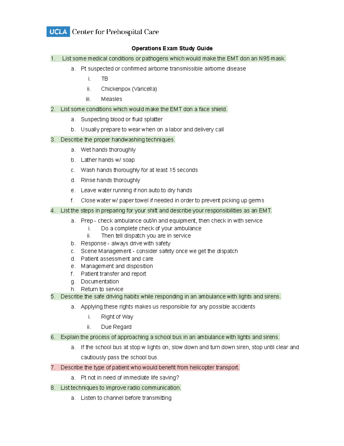 EMT Operations Exam Study Guide - Operations Exam Study Guide List some ...