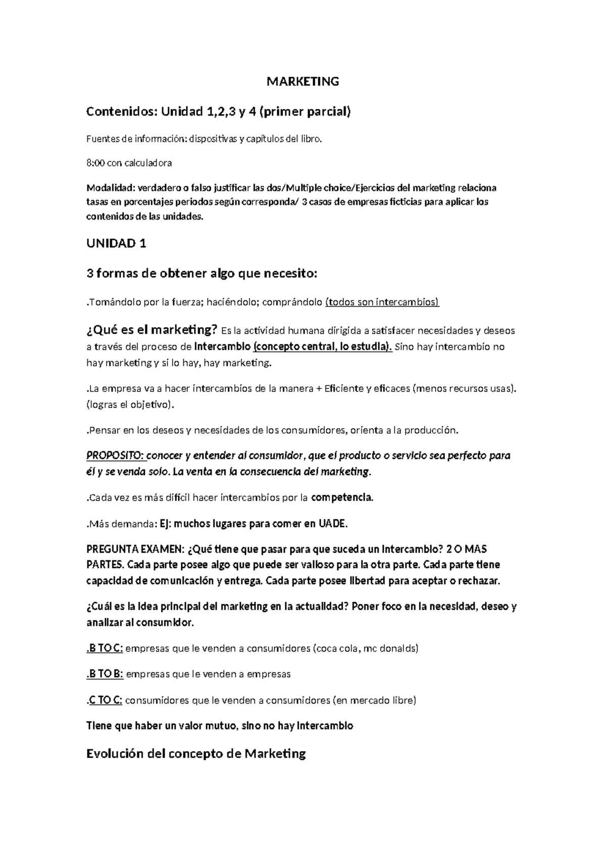 Marketing Resumen 1ER Parcial: Unidades 1 a 4 y Estrategias Clave - Studocu