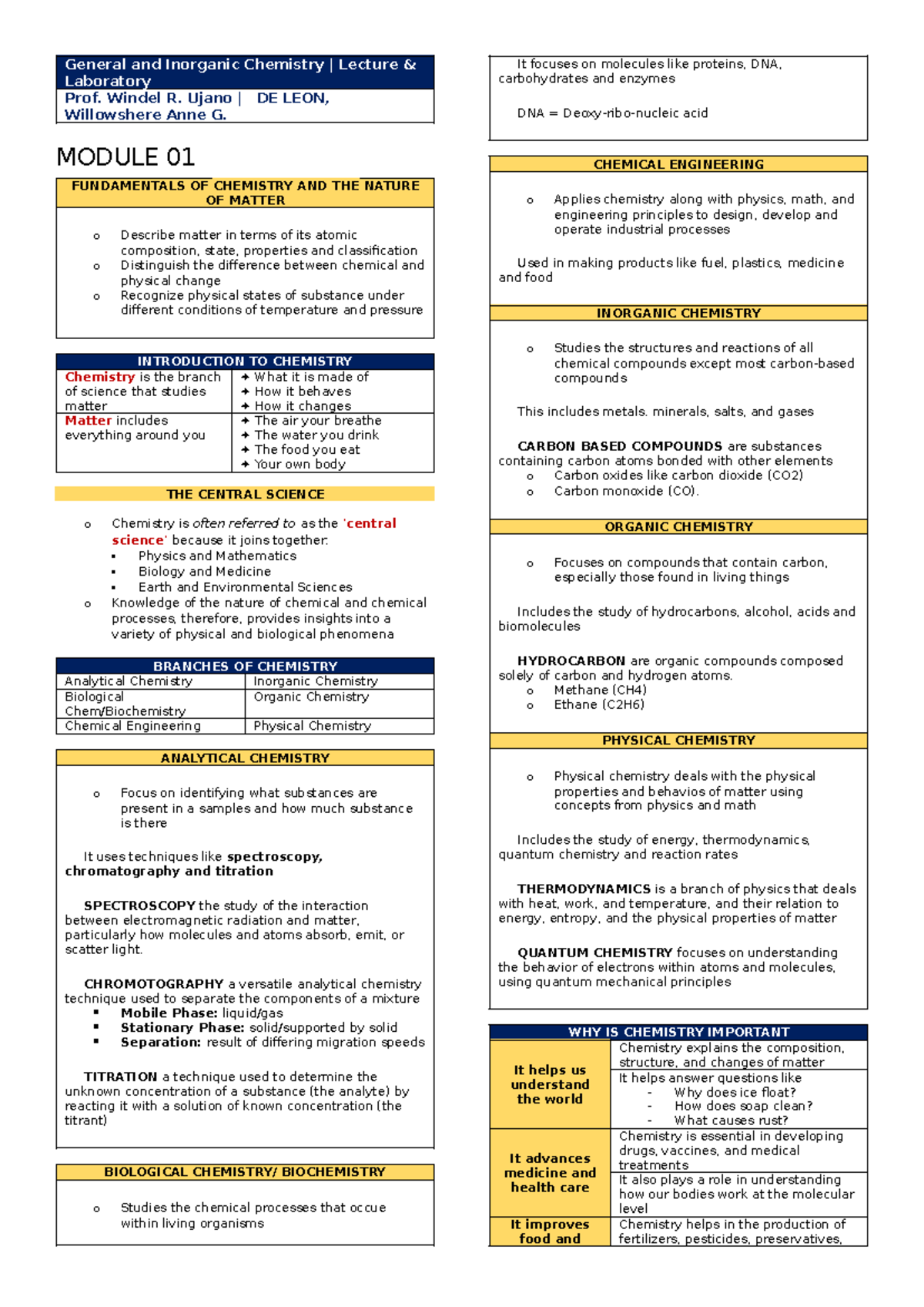 M01 General & Inorganic Chemistry Lecture Notes: Fundamentals of Matter ...