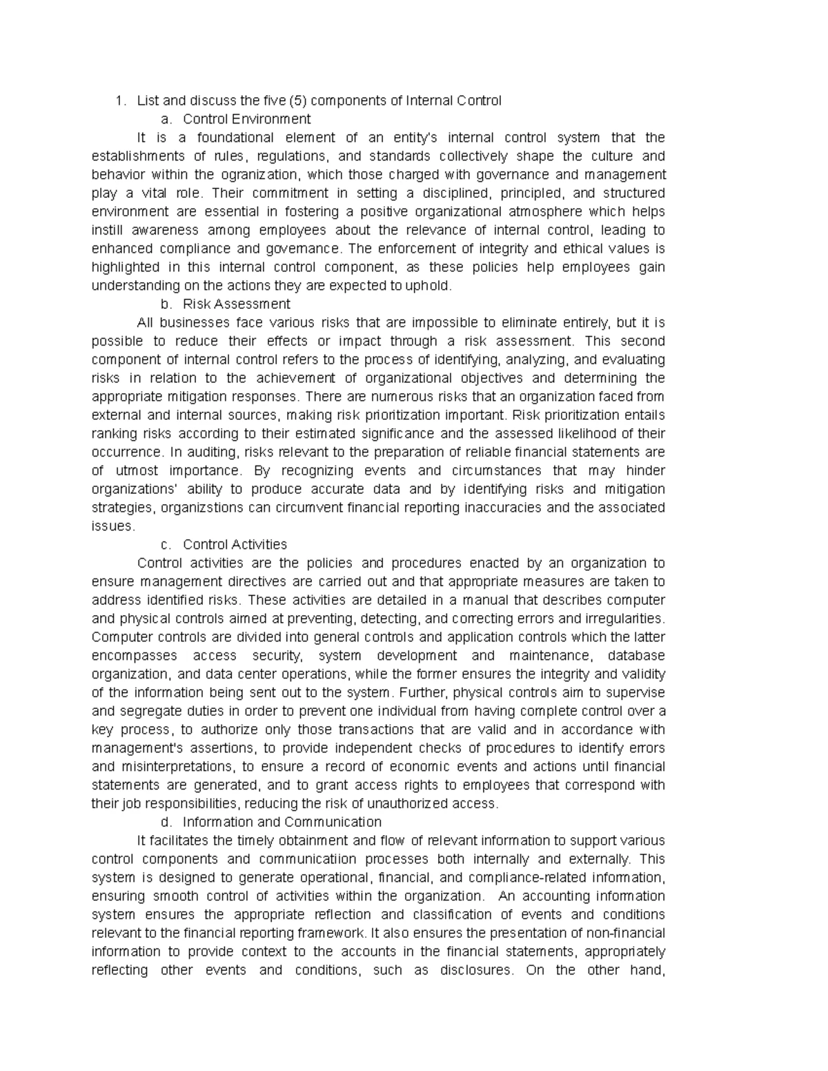 Operational Auditing: Overview of Control Environment - Ch. 7 - Studocu