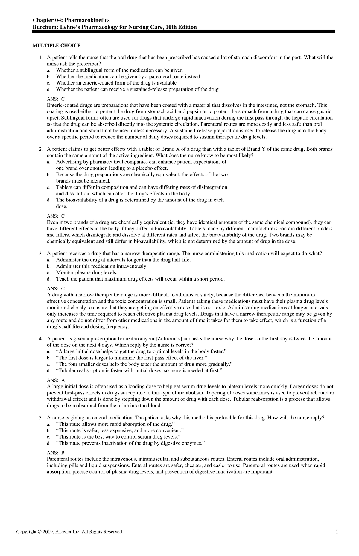 Pharmacokinetics Exam Practice Questions - Chapter 04 (NUR 101) - Studocu