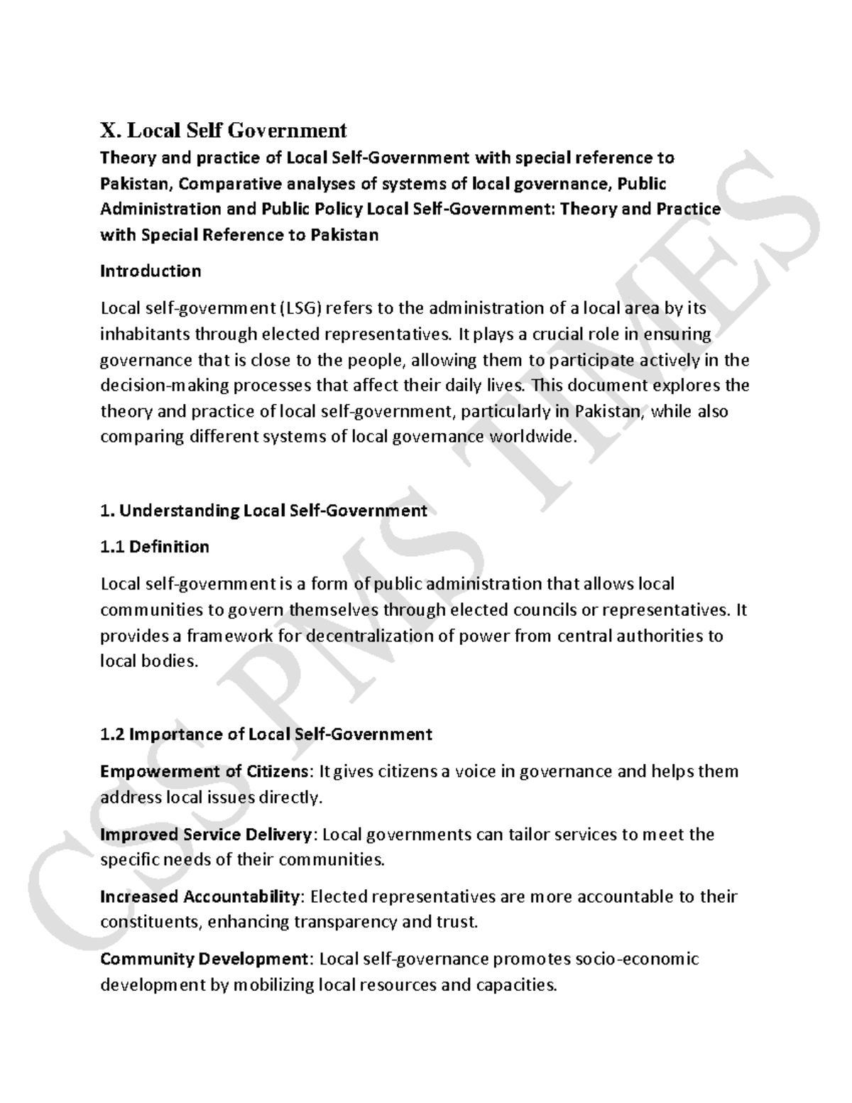 X. Local Self Government: Theory and Practice in Pakistan - Studocu