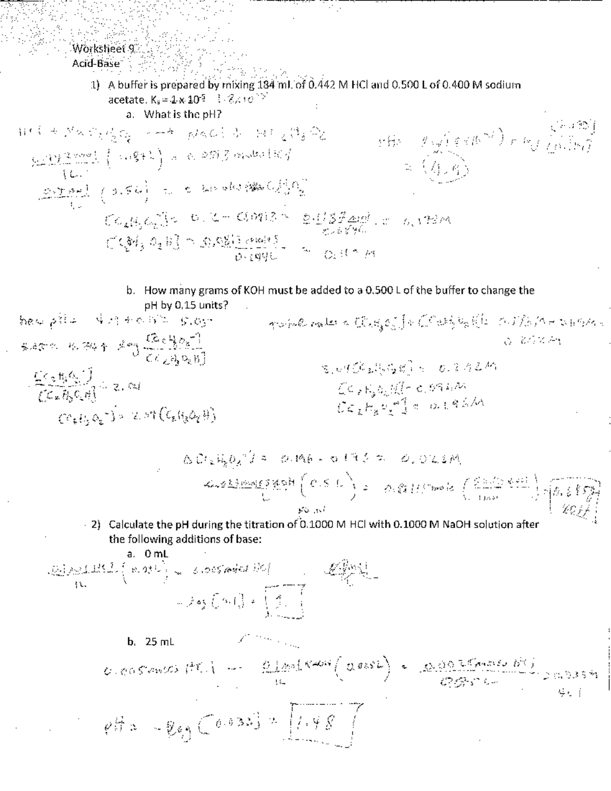 Answer key to practice questions on acids and bases part 2 - Worksheet ...