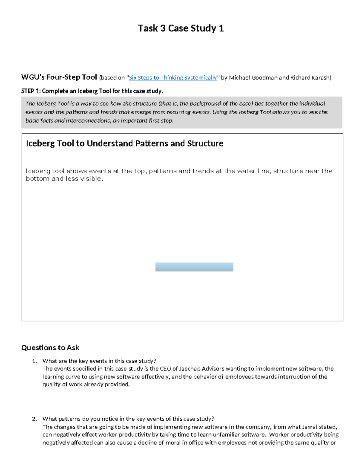 Task 3 D372 - task 3 - Task 3 Case Study 1 WGU's Four-Step Tool (based ...