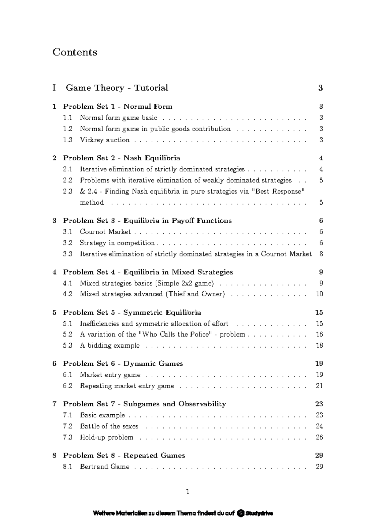 Game Theory Tutorial 3: Problem Sets on Normal Form & Nash Equilibria ...