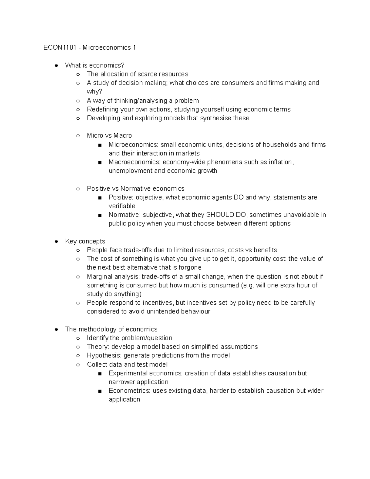 ECON1101 - Microeconomics 1: Understanding Economic Principles and ...