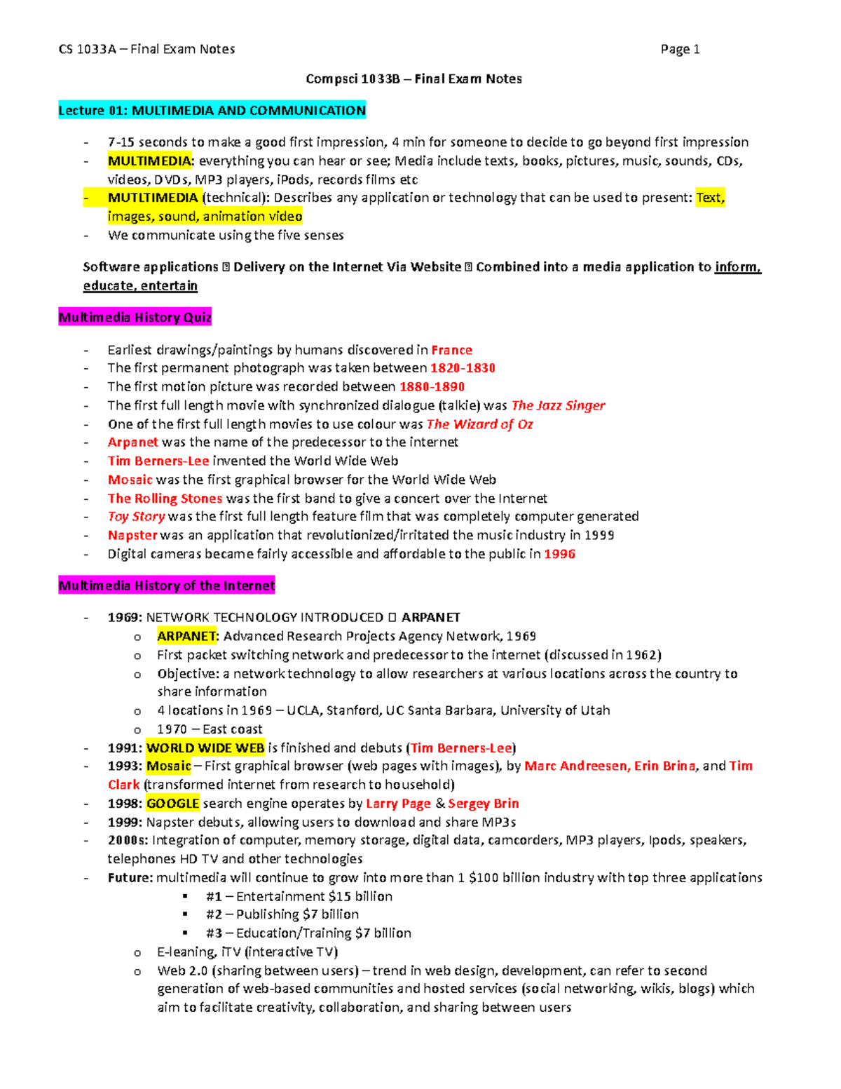 Compsci- Notes - Summary Computer Science - Compsci 1033B – Final Exam ...