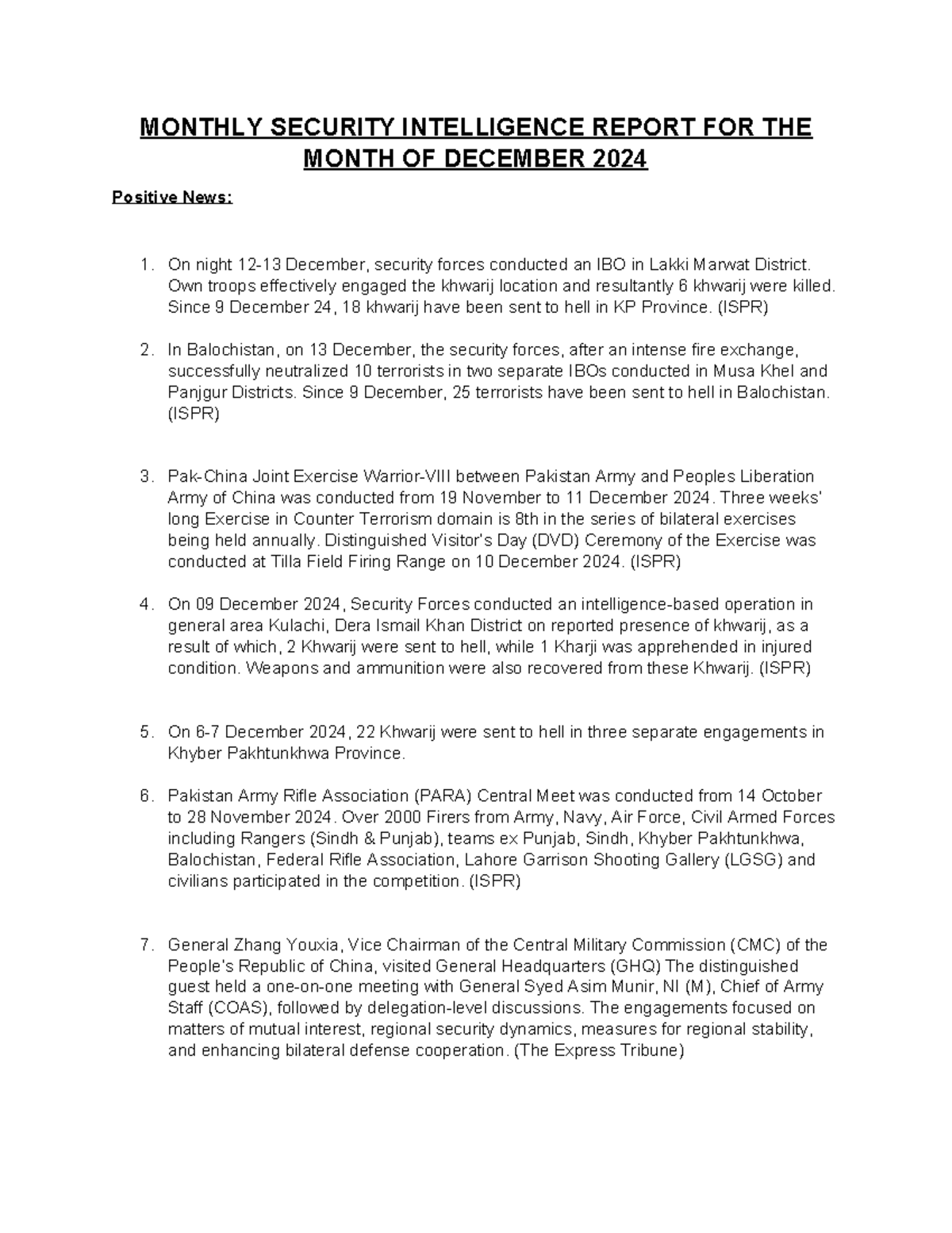 MSIR DEC 2024 - Monthly news report & returns - MONTHLY SECURITY ...