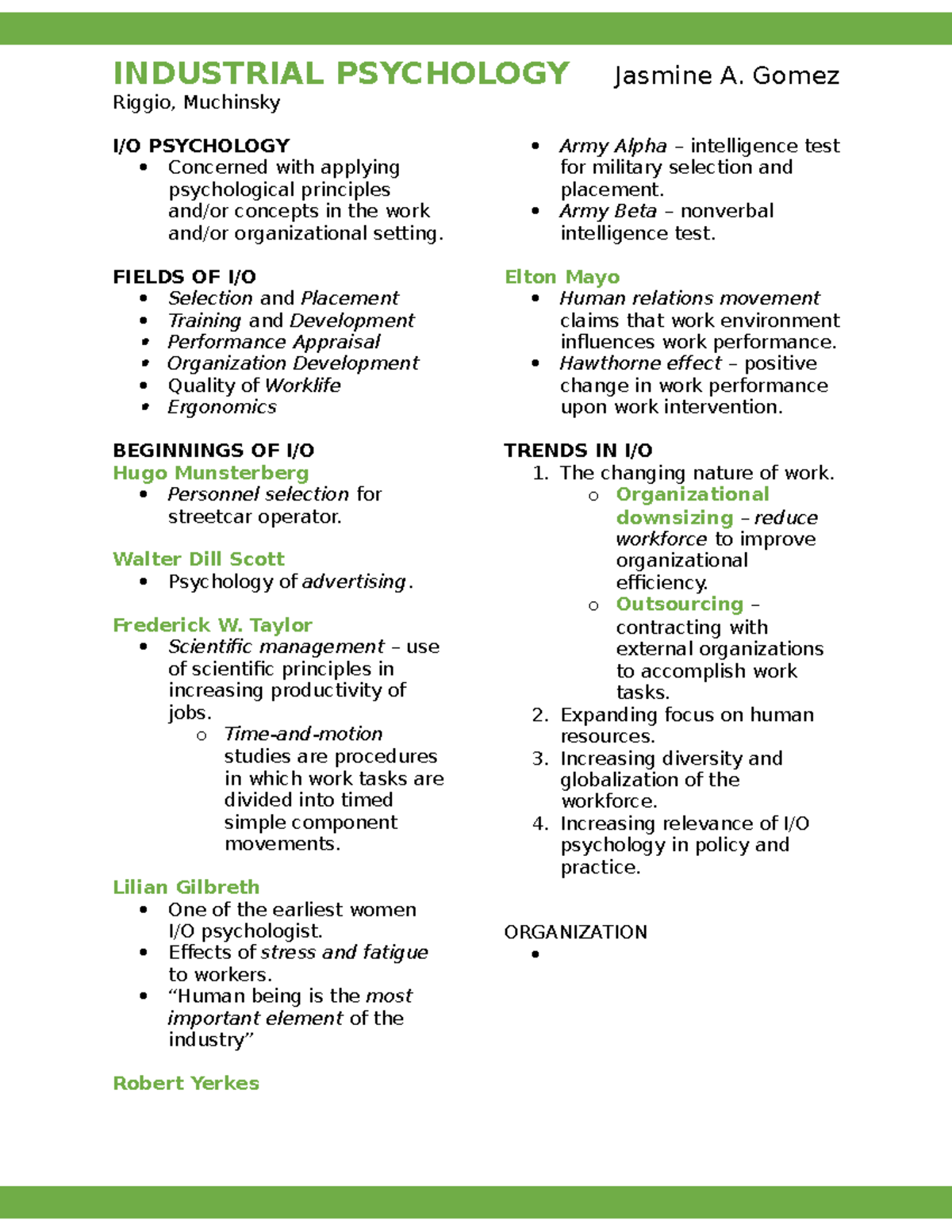 Industrial Psychology Review: Key Concepts & Historical Insights - Studocu