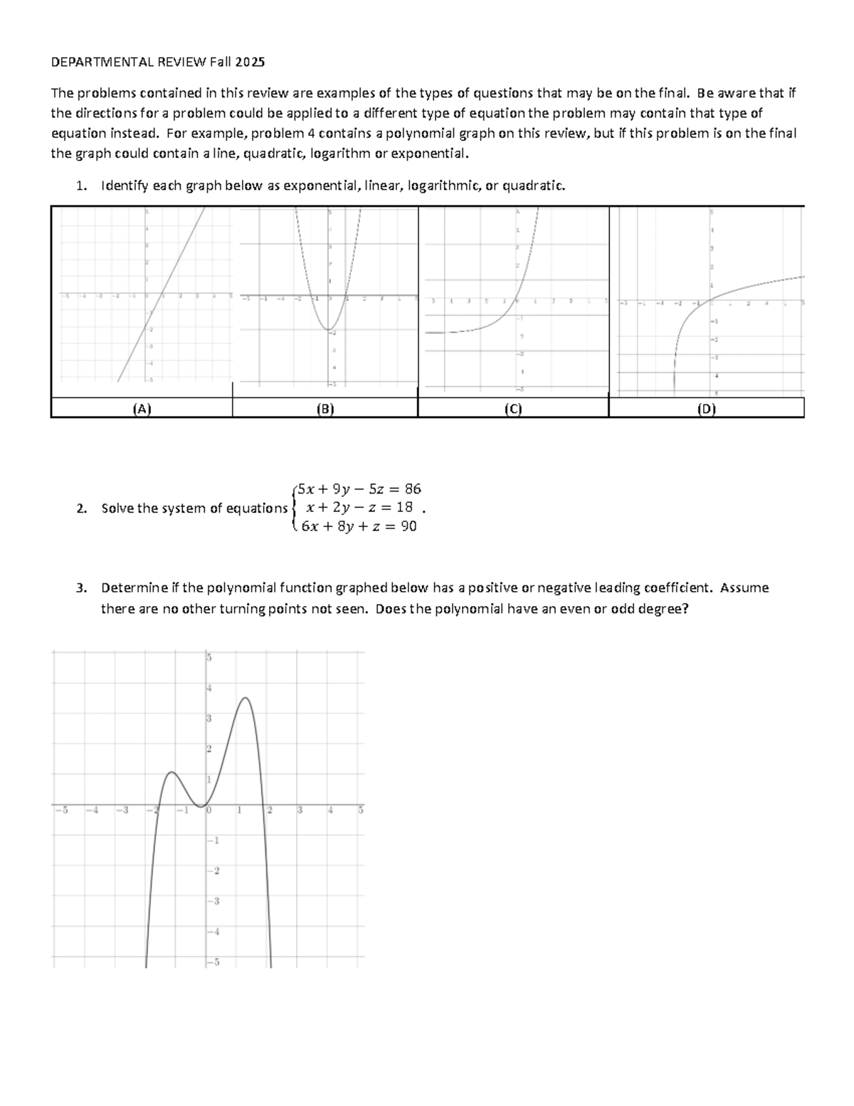 DEPARTMENTAL REVIEW Fall 2025 - Final Exam Prep - Studocu