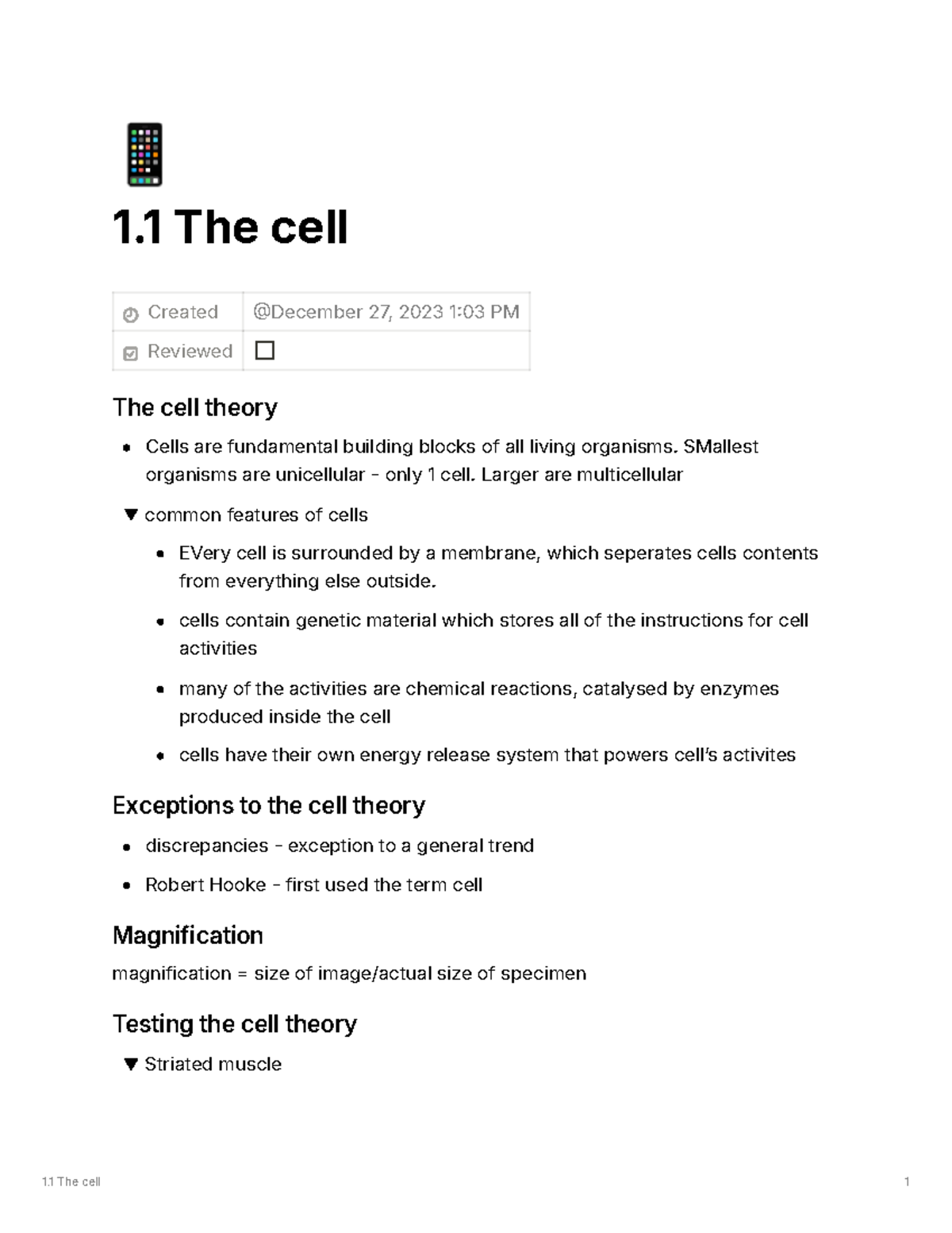 The Cell - Summary of Key Concepts and Theories (Bio 101) - Studocu