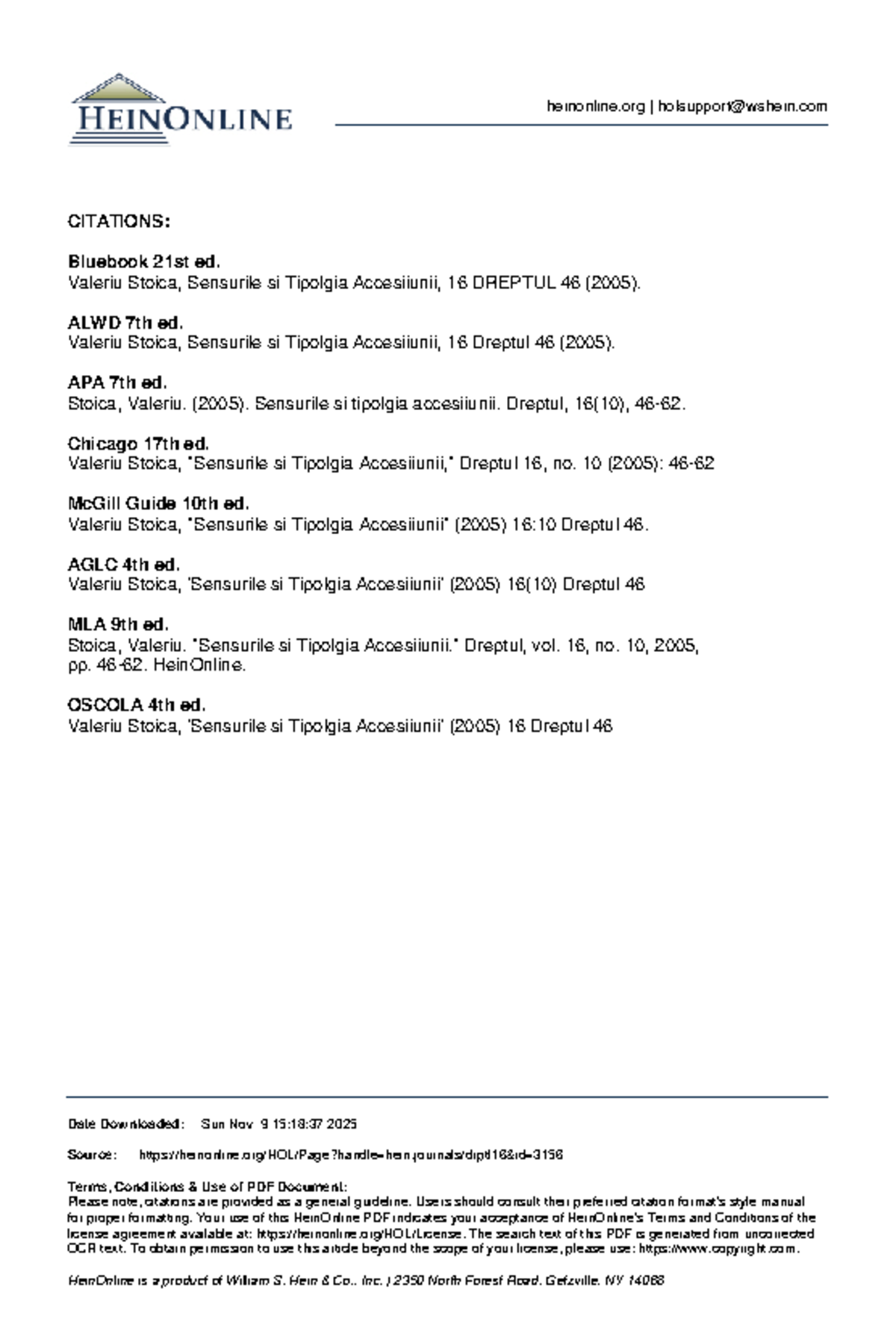 CITATIONS: Bluebook, ALWD, APA, Chicago, AGLC, OSCOLA, MLA - 16 Dreptul ...