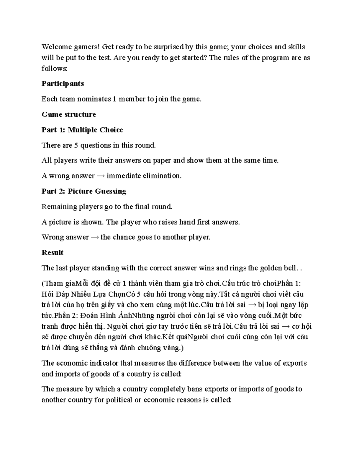 Game Rules and Structure for Participants: A Fun Challenge! - Studocu