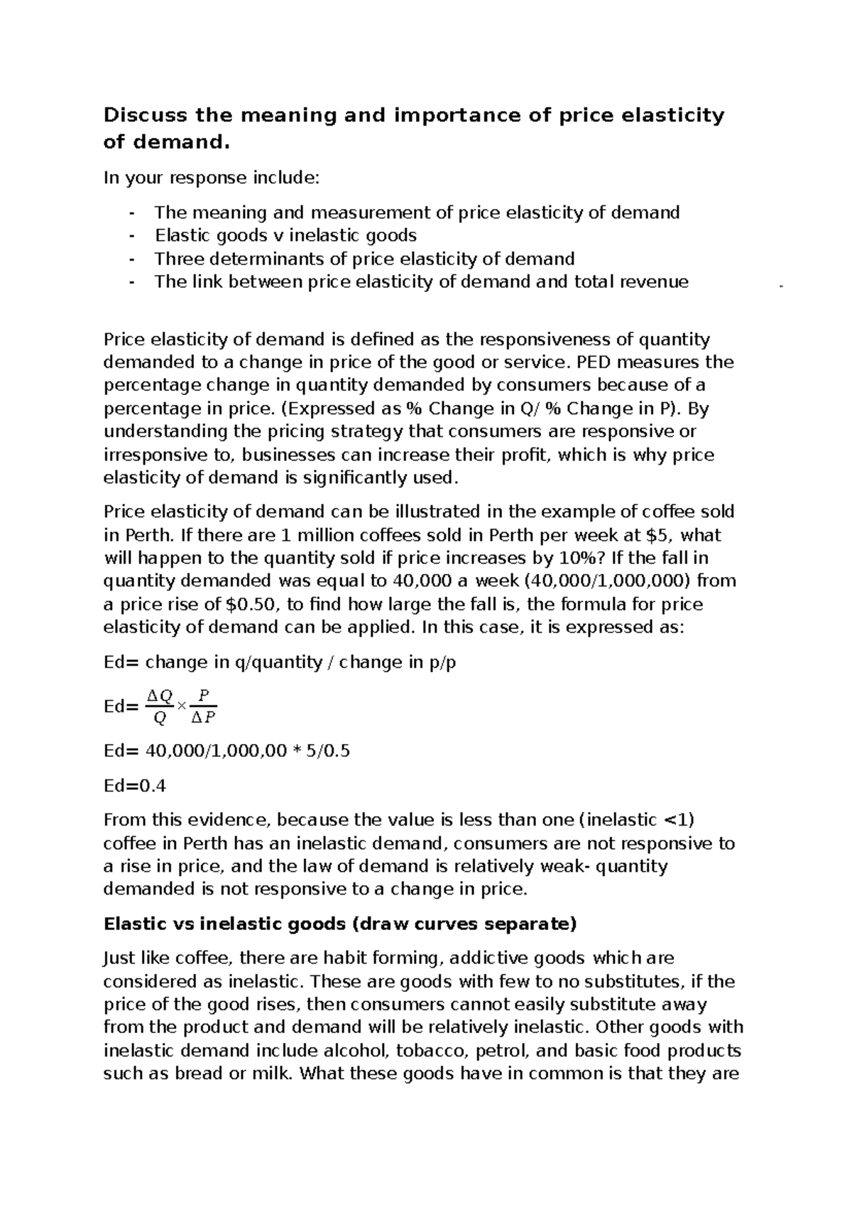 ECON 101: Understanding Price Elasticity of Demand and Supply - Studocu