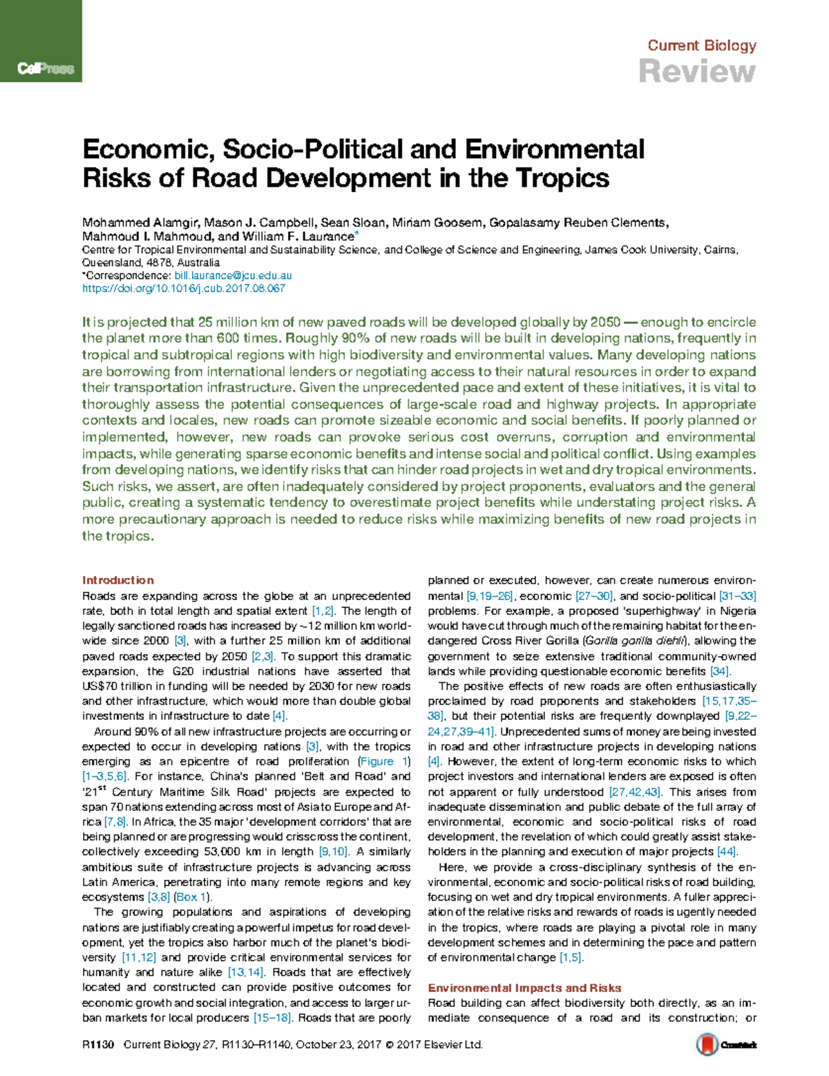 Economic and Environmental Risks of Road Development in the Tropics ...